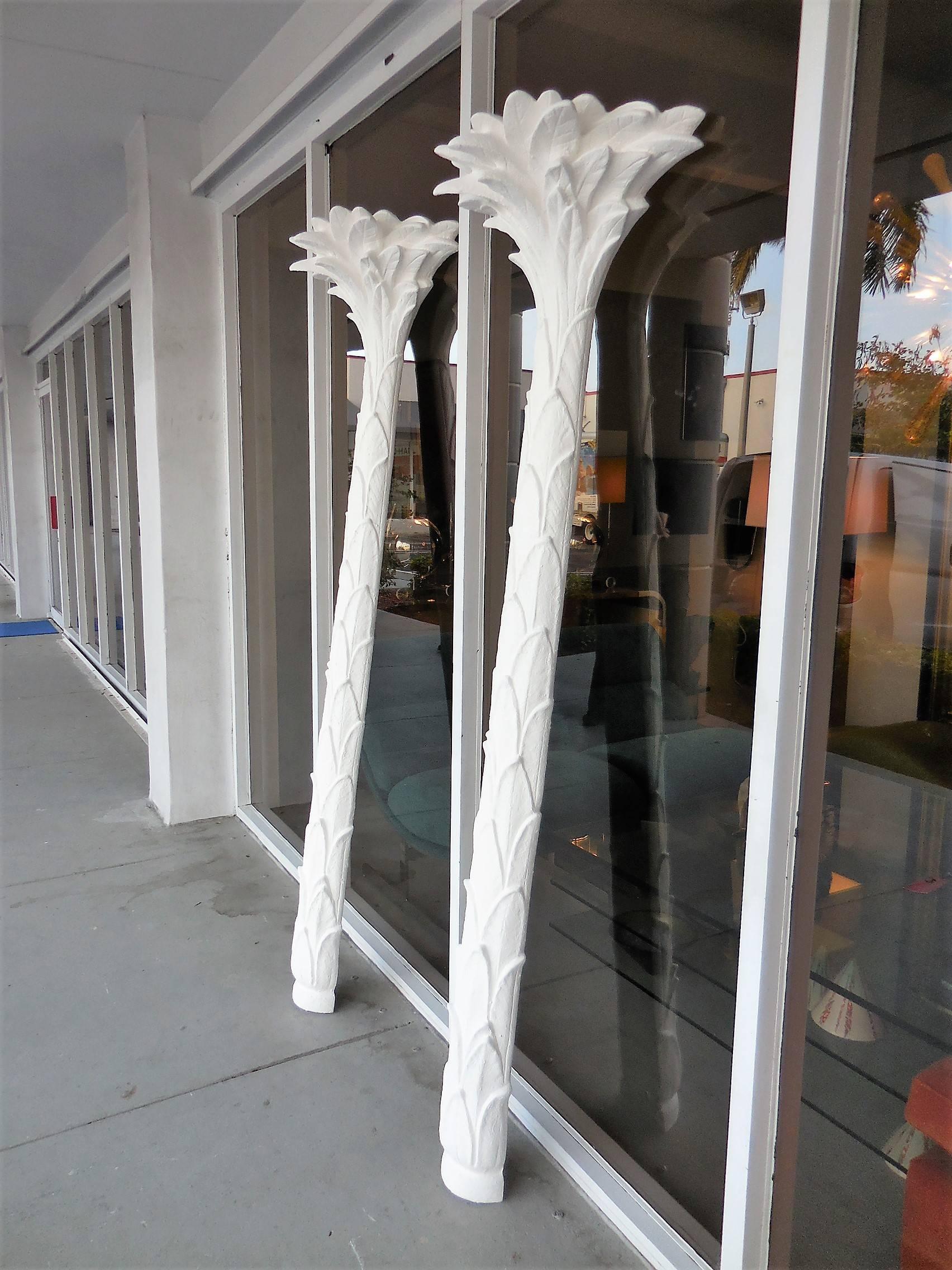 Sirmos Pair of Plaster Palm Tree Torchiere Lamps, Serge Roche Style In Excellent Condition In Miami, FL
