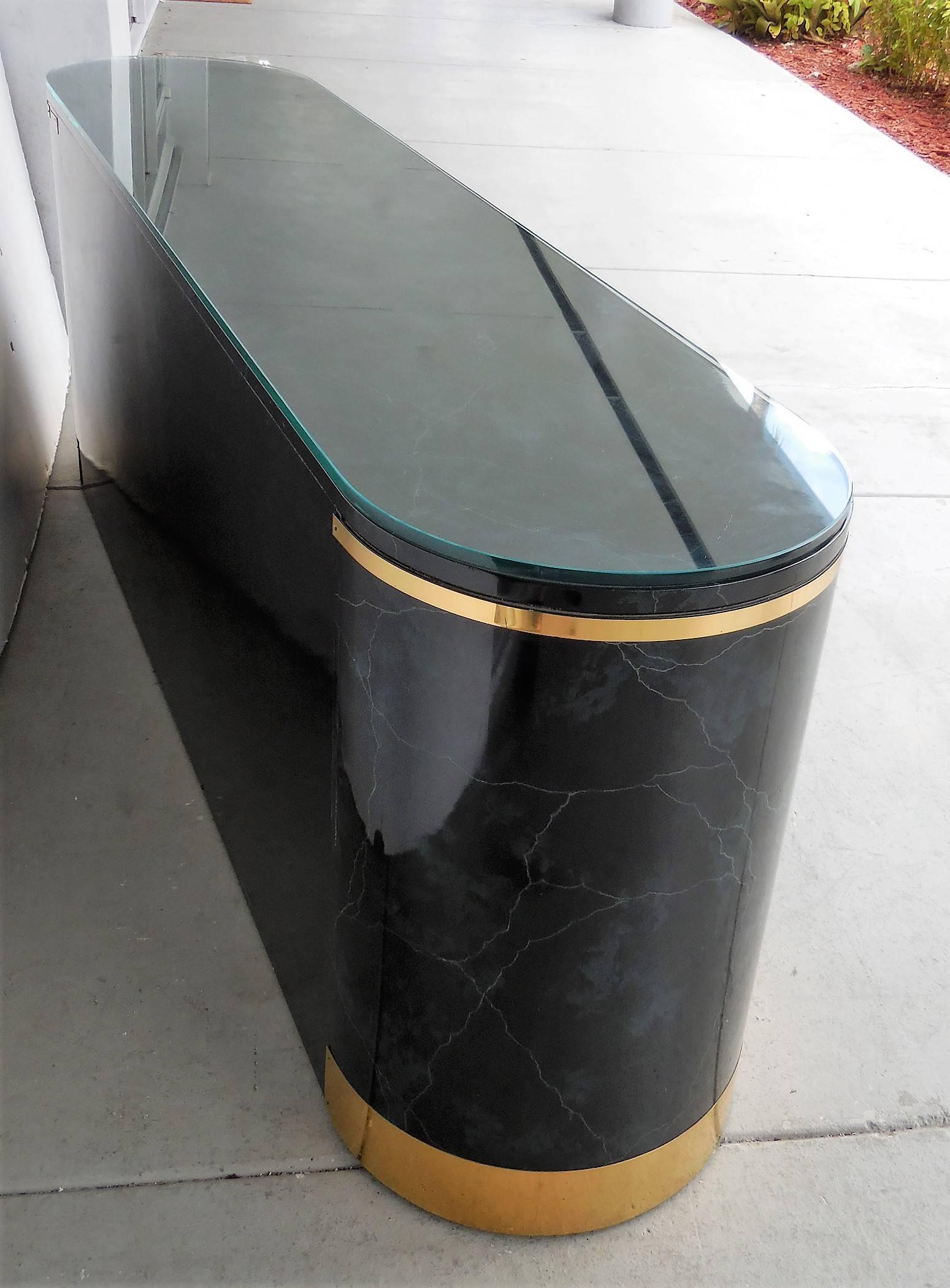 North American Lacquer and Brass Console Sideboard by Mastercraft