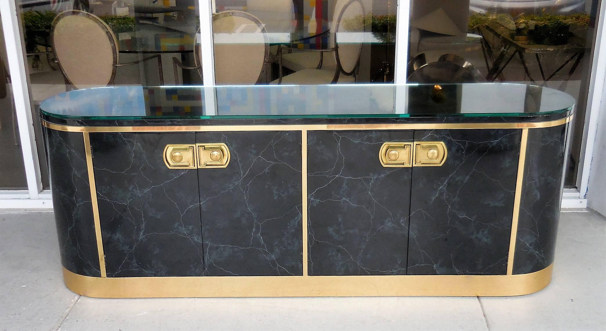 Late 20th Century Lacquer and Brass Console Sideboard by Mastercraft