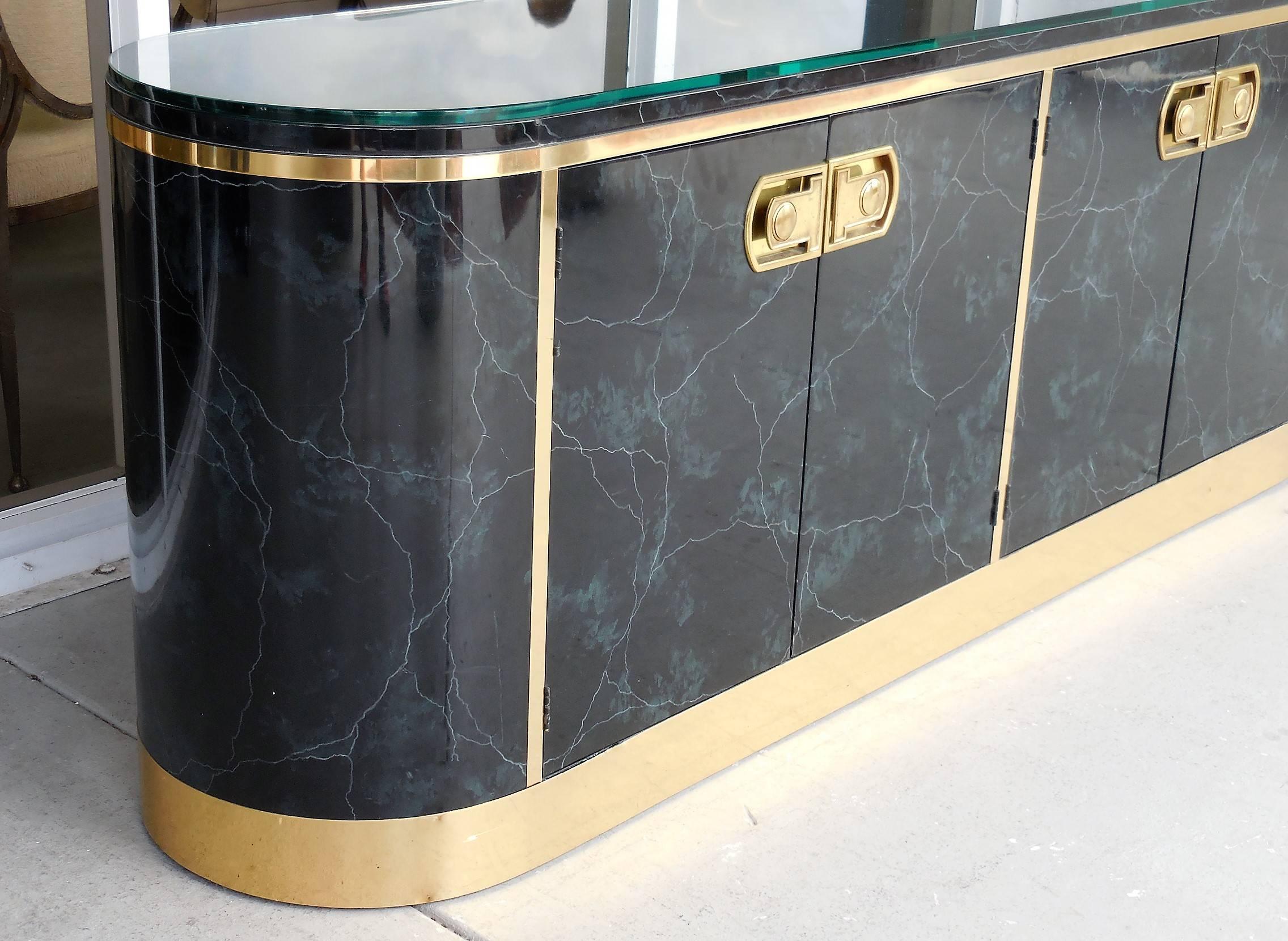 Lacquer and Brass Console Sideboard by Mastercraft 1