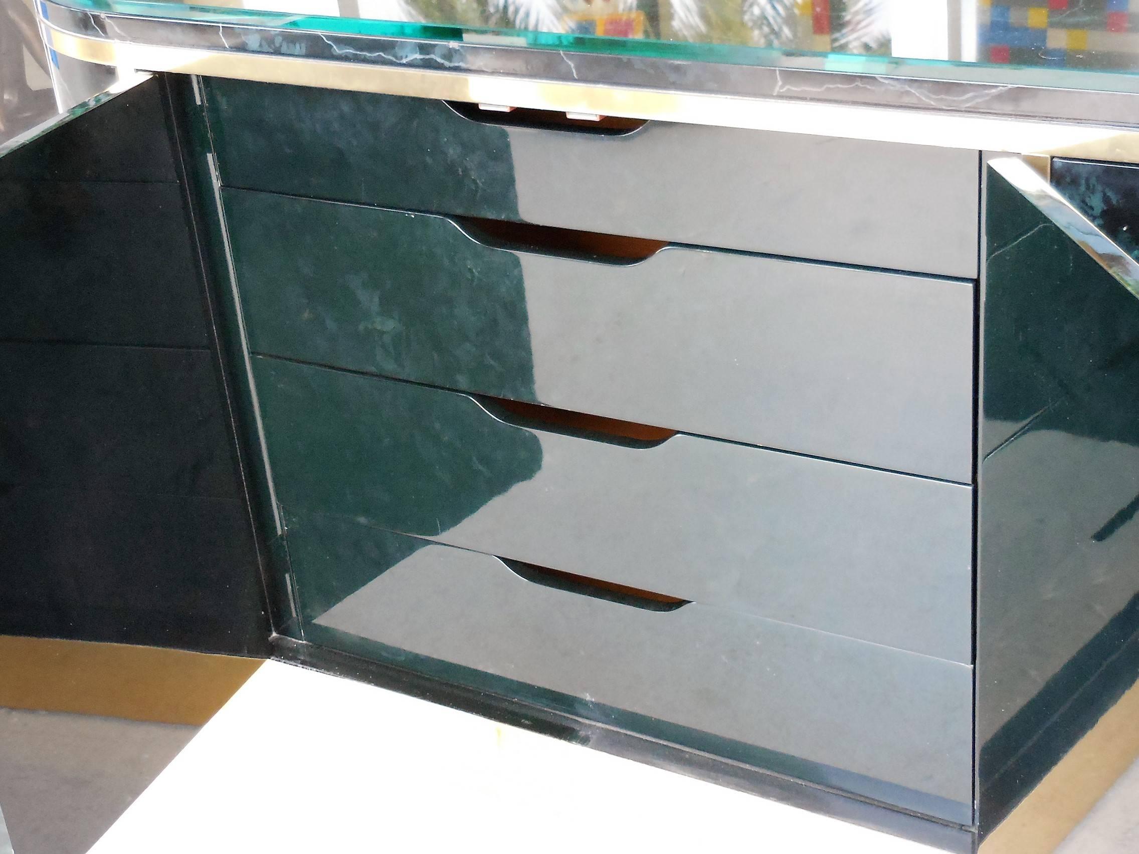 Lacquer and Brass Console Sideboard by Mastercraft 2