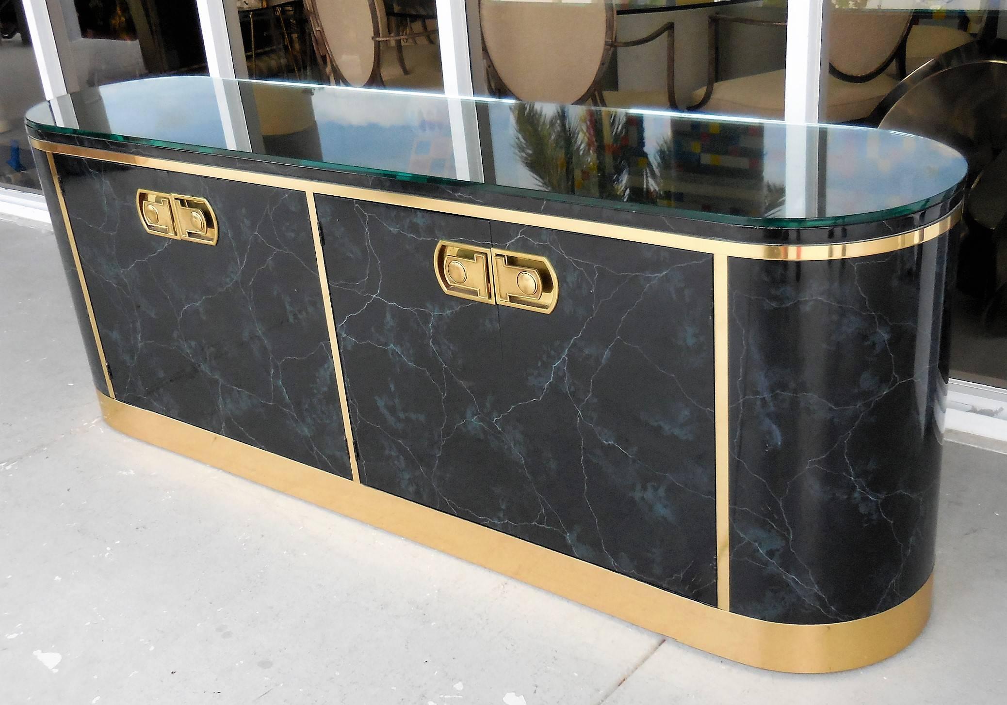 Lacquer and Brass Console Sideboard by Mastercraft 3