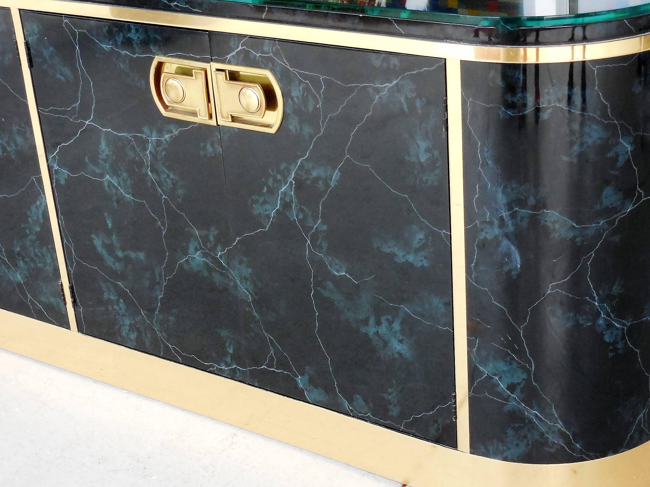 Lacquer and Brass Console Sideboard by Mastercraft 4