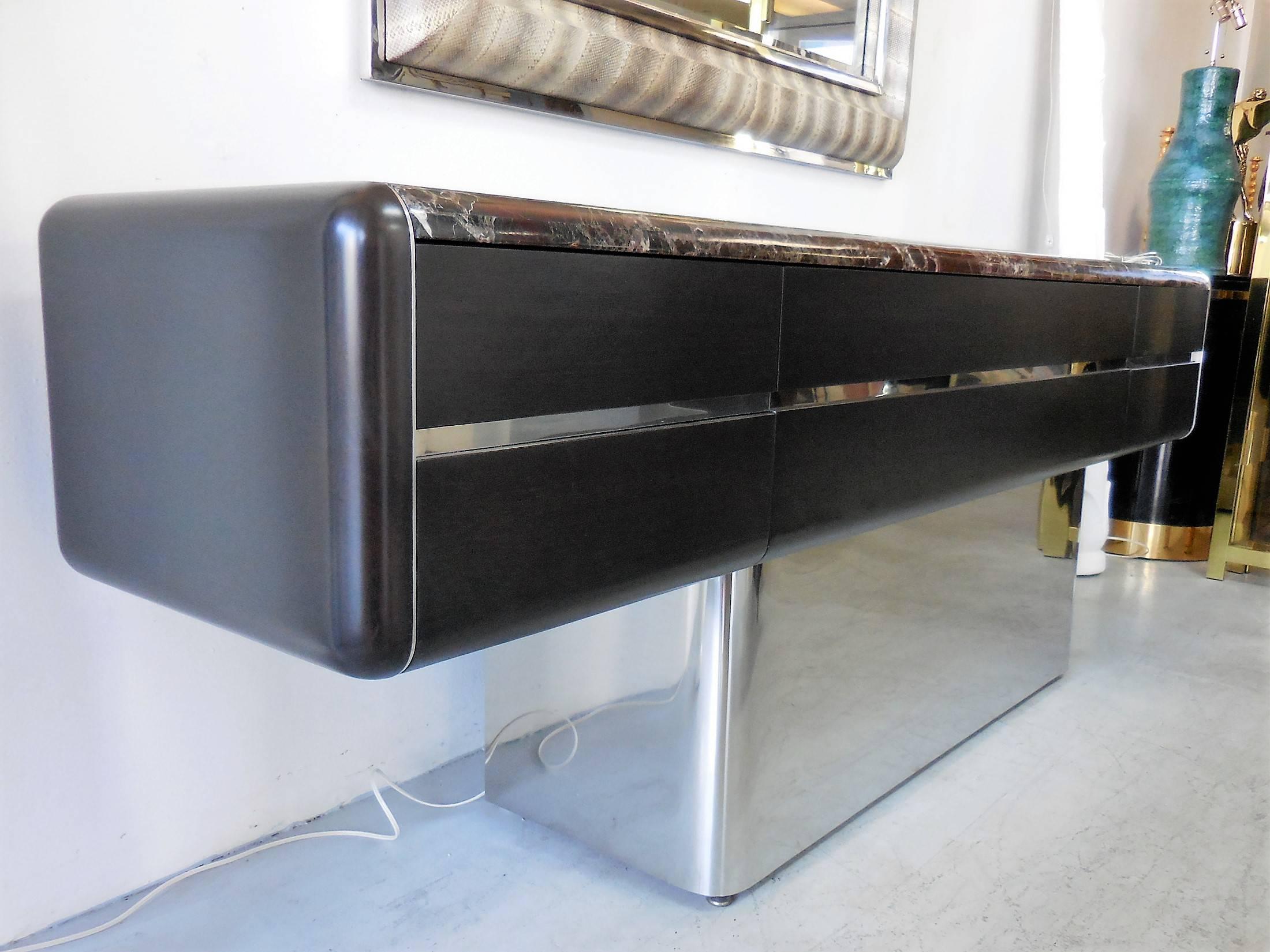 American Vladimir Kagan Console Credenza with Marble Top and Polished Base