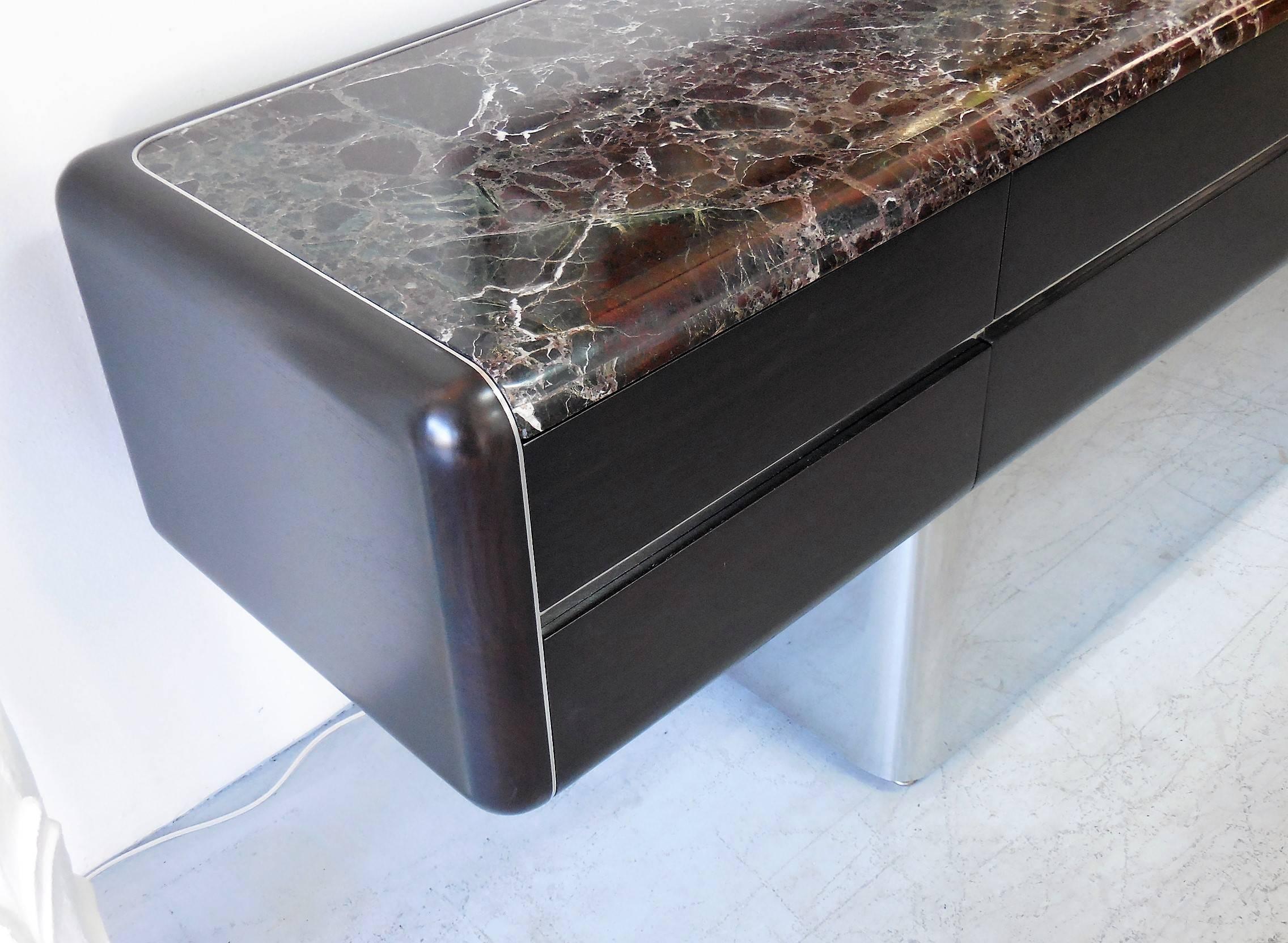 Vladimir Kagan Console Credenza with Marble Top and Polished Base In Excellent Condition In Miami, FL