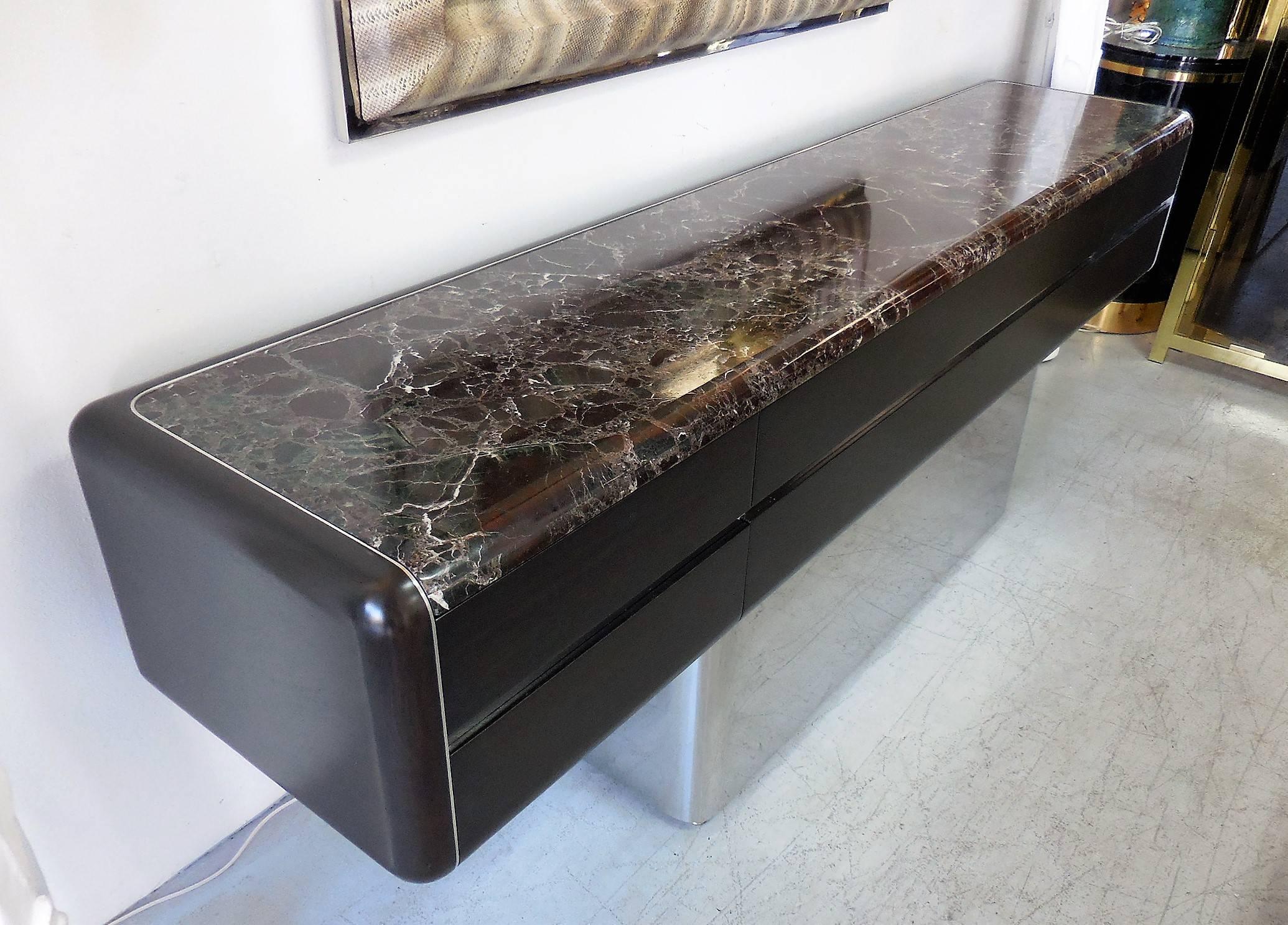 Vladimir Kagan Console Credenza with Marble Top and Polished Base 2