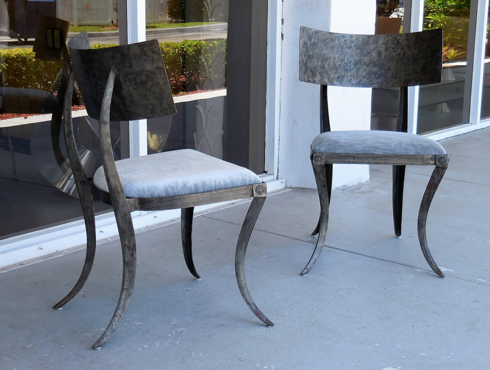 Pair of Metal Klismos Chairs by Ched Bergeron In Excellent Condition In Miami, FL