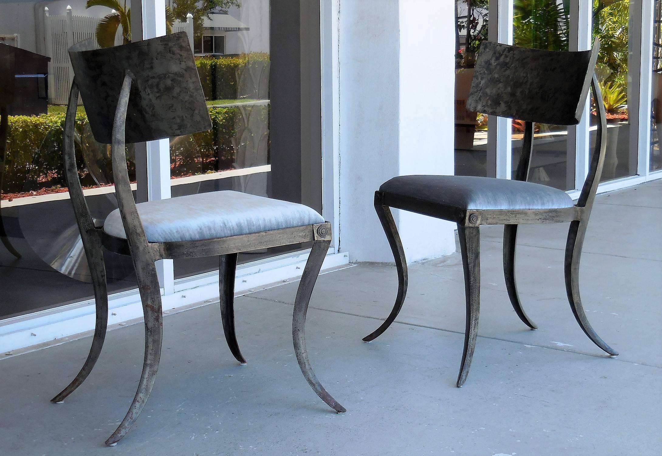 Late 20th Century Pair of Metal Klismos Chairs by Ched Bergeron
