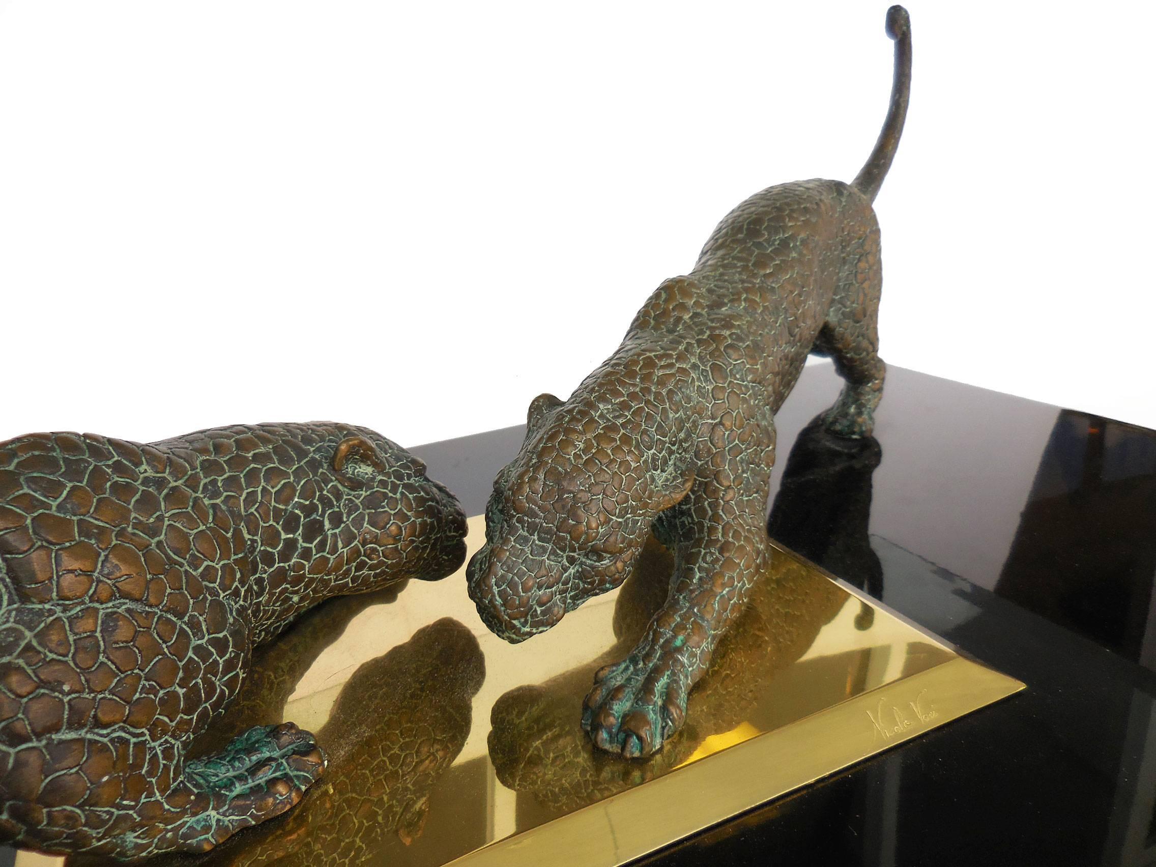 Italian Sculptural Bronze Jaguars Coffee Table by Nicola Voci