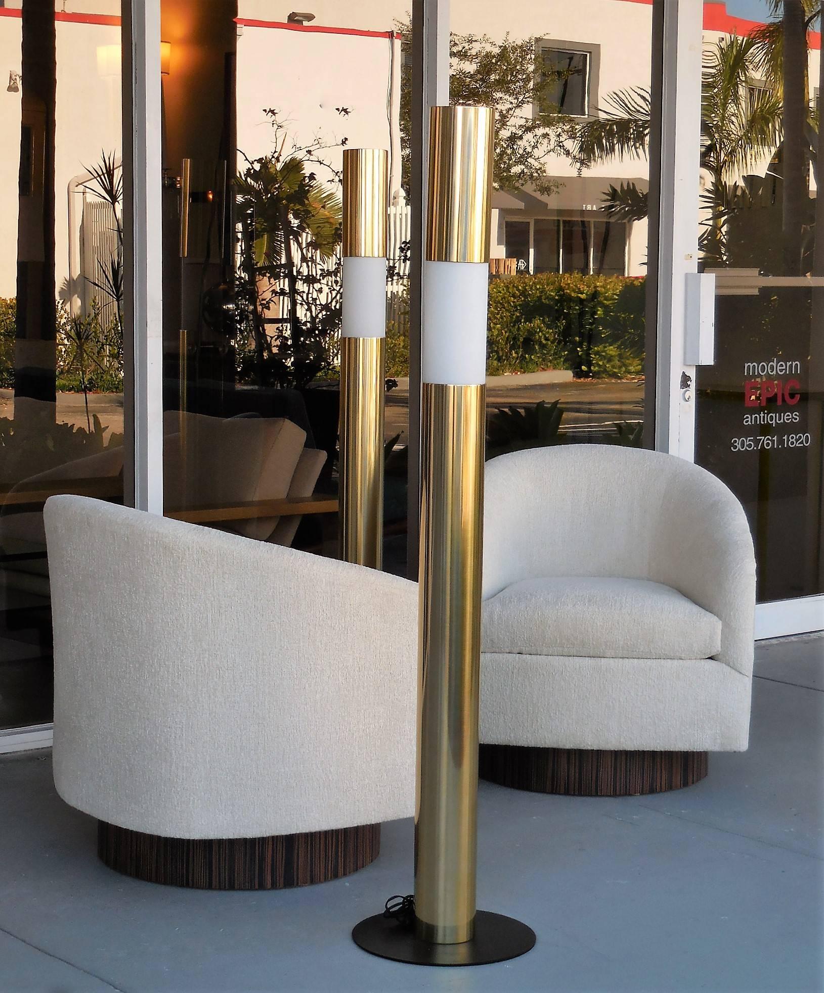 Late 20th Century Pair of Brass Floor Lamps Torchieres, 1970s