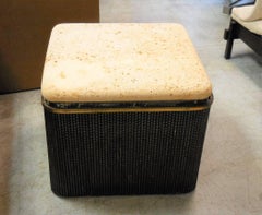 Pair of Steel, Brass and Coquina Stone Tables