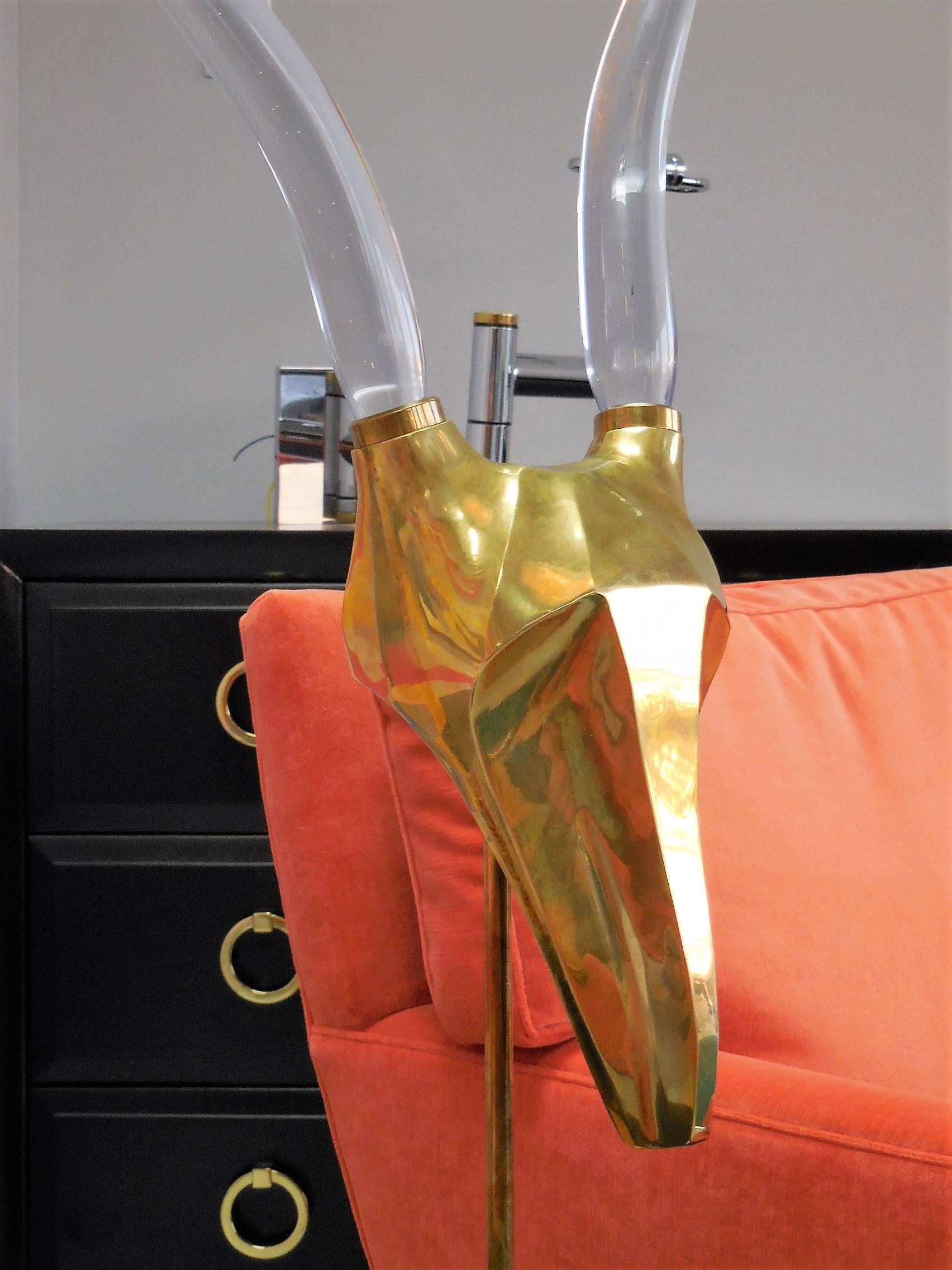 Brass and Glass Italian Antelope Sculpture, 1970s In Excellent Condition In Miami, FL