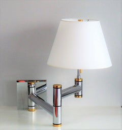 Karl Springer Pair of Brass and Nickel Swing Arm Sconces