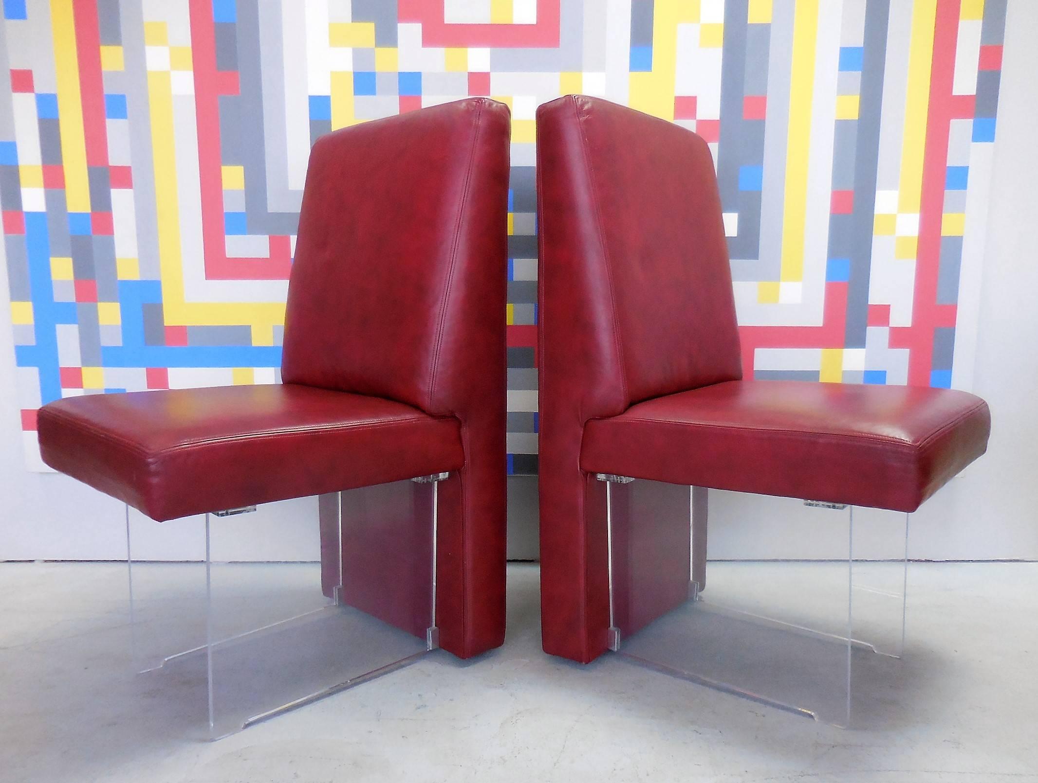 American Vladimir Kagan Eight Omnibus Leather and Lucite Dining Chairs