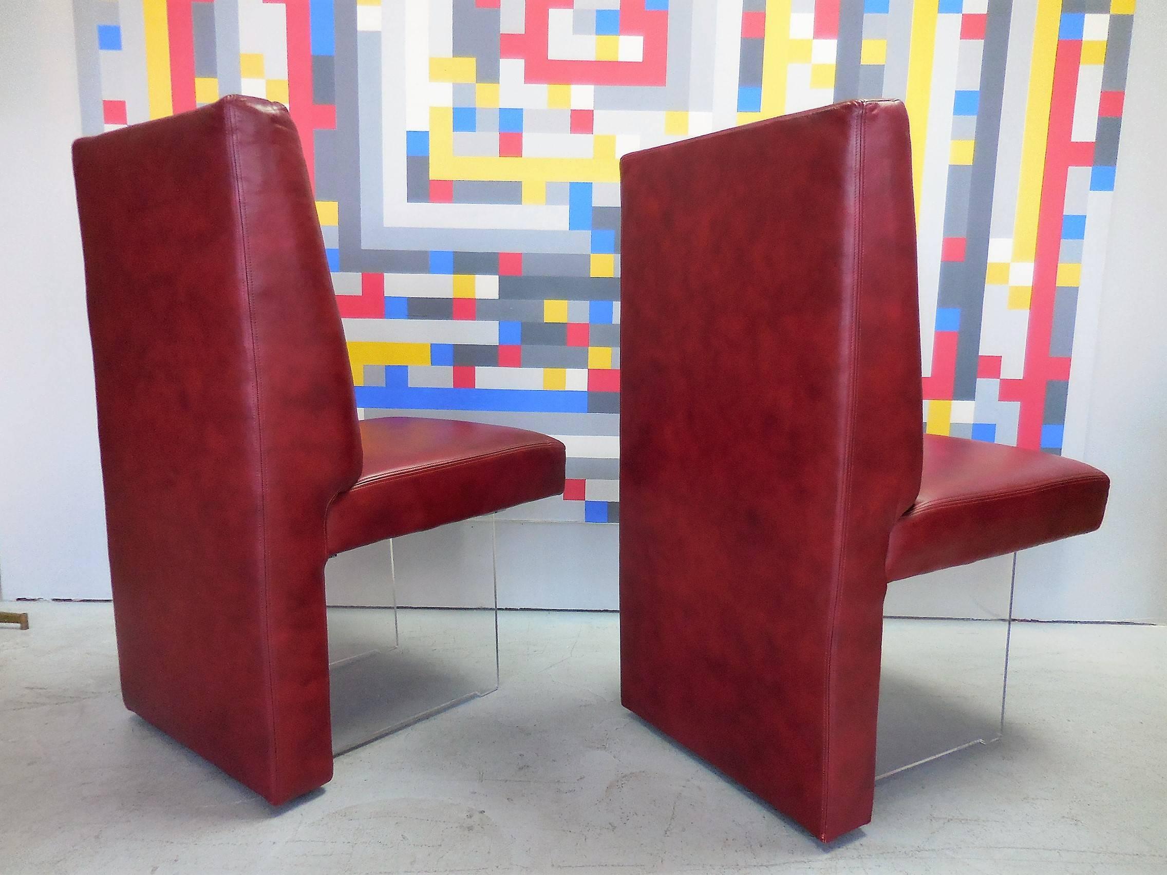 Vladimir Kagan Eight Omnibus Leather and Lucite Dining Chairs In Excellent Condition In Miami, FL