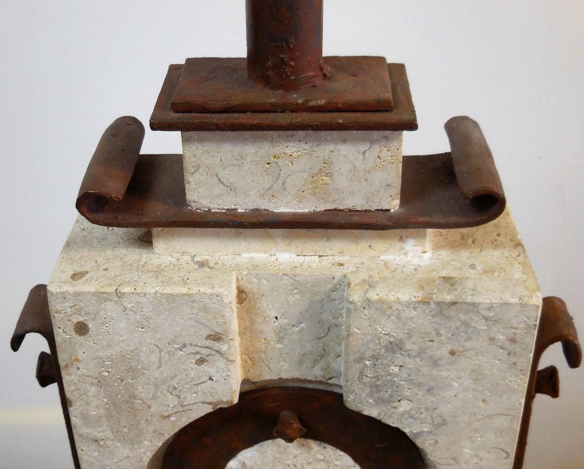 Late 20th Century Travertine Marble and Steel Pair of Lamps, 1980s