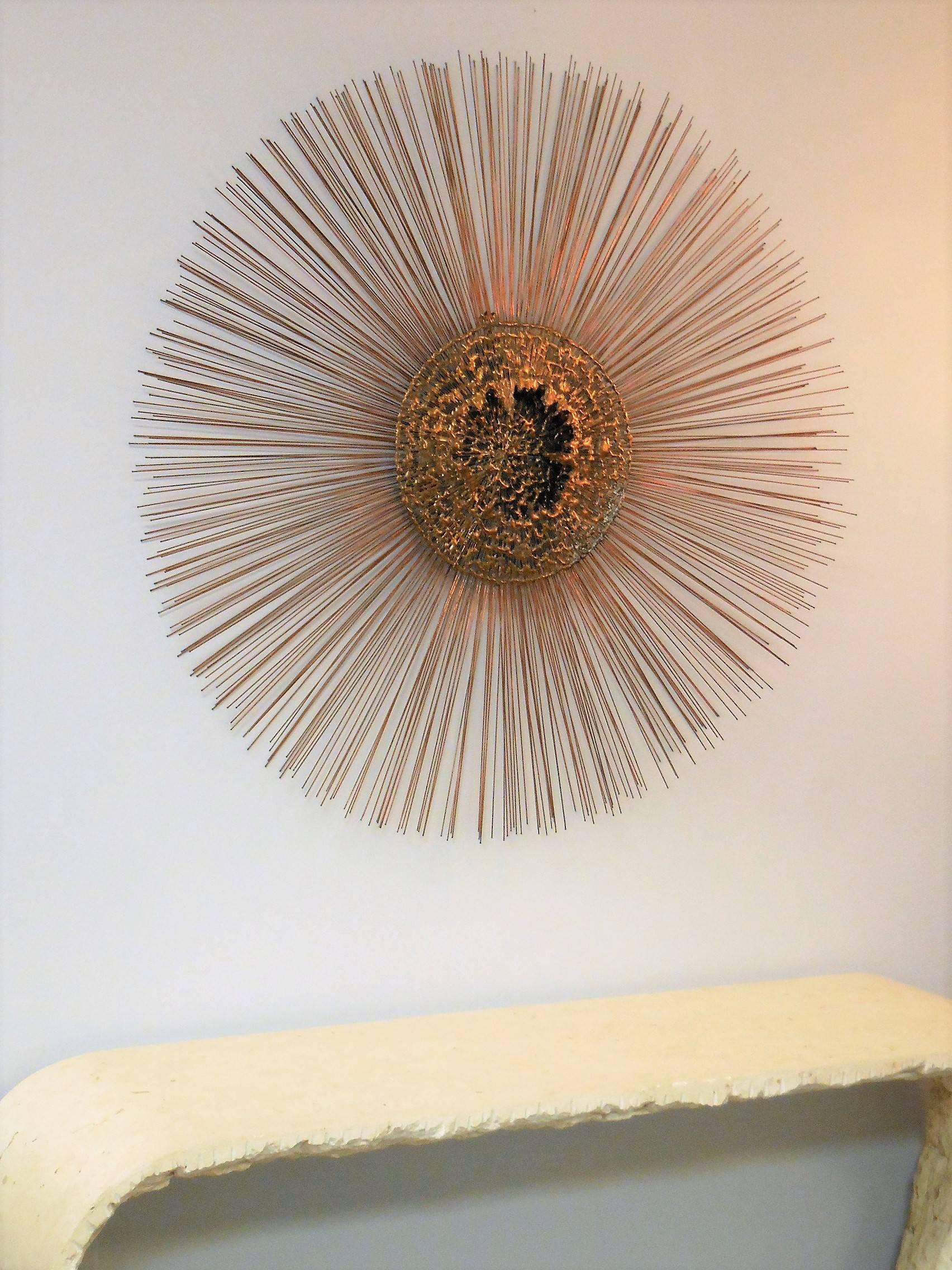 Large Sunburst Wall Sculpture in the Manner of Bertoia In Excellent Condition In Miami, FL