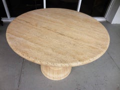 Solid Round Travertine Marble Table, Attributed to Angelo Mangiarotti