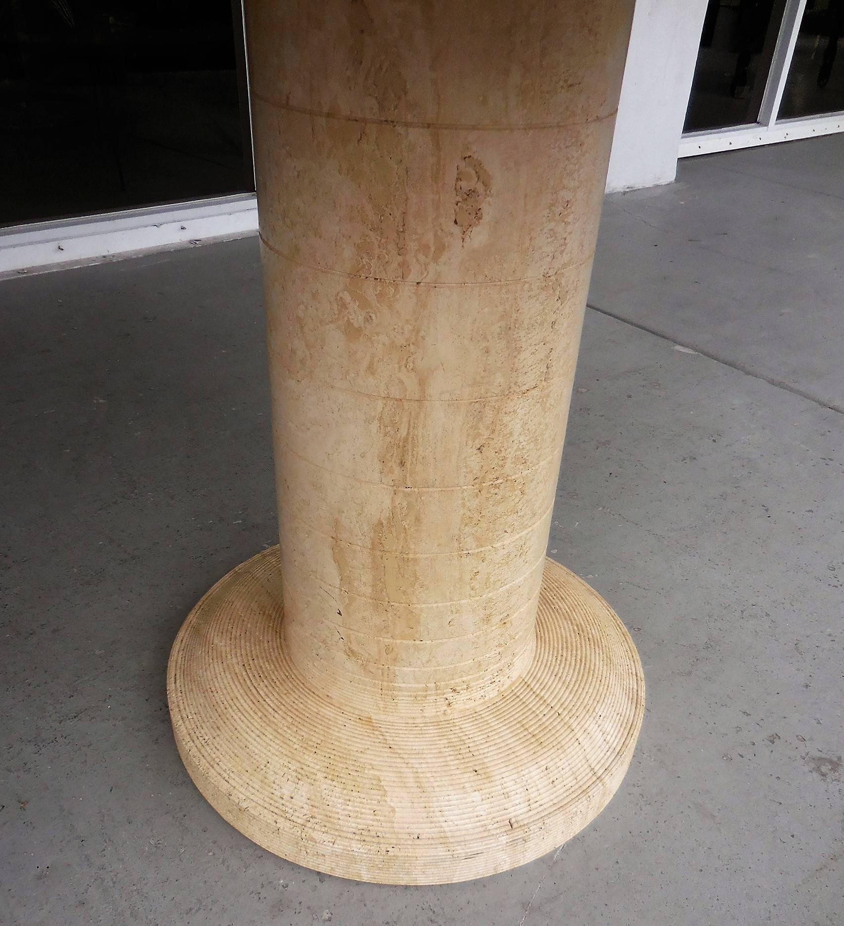 Solid Round Travertine Marble Table, Attributed to Angelo Mangiarotti In Excellent Condition In Miami, FL