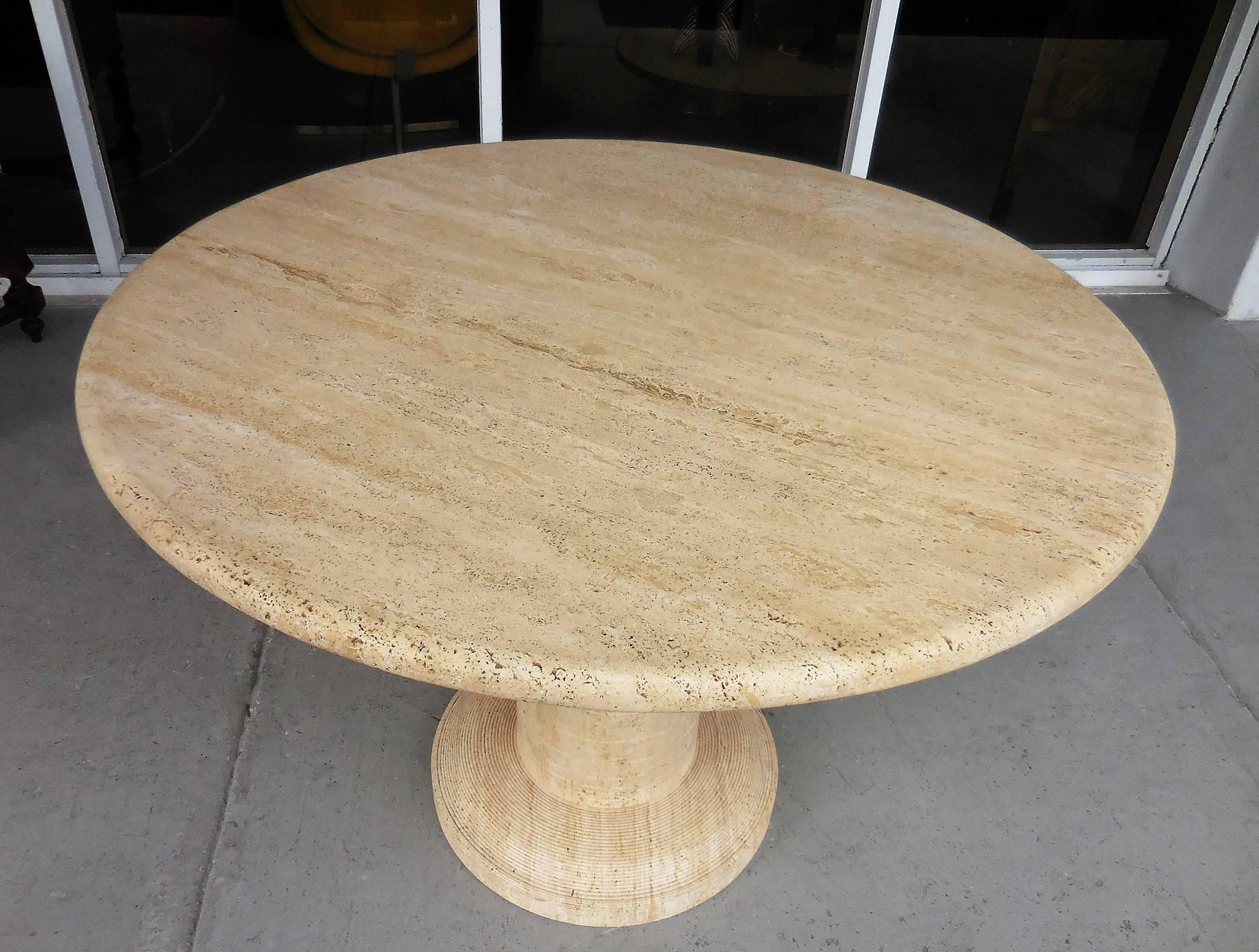 Solid Round Travertine Marble Table, Attributed to Angelo Mangiarotti 2