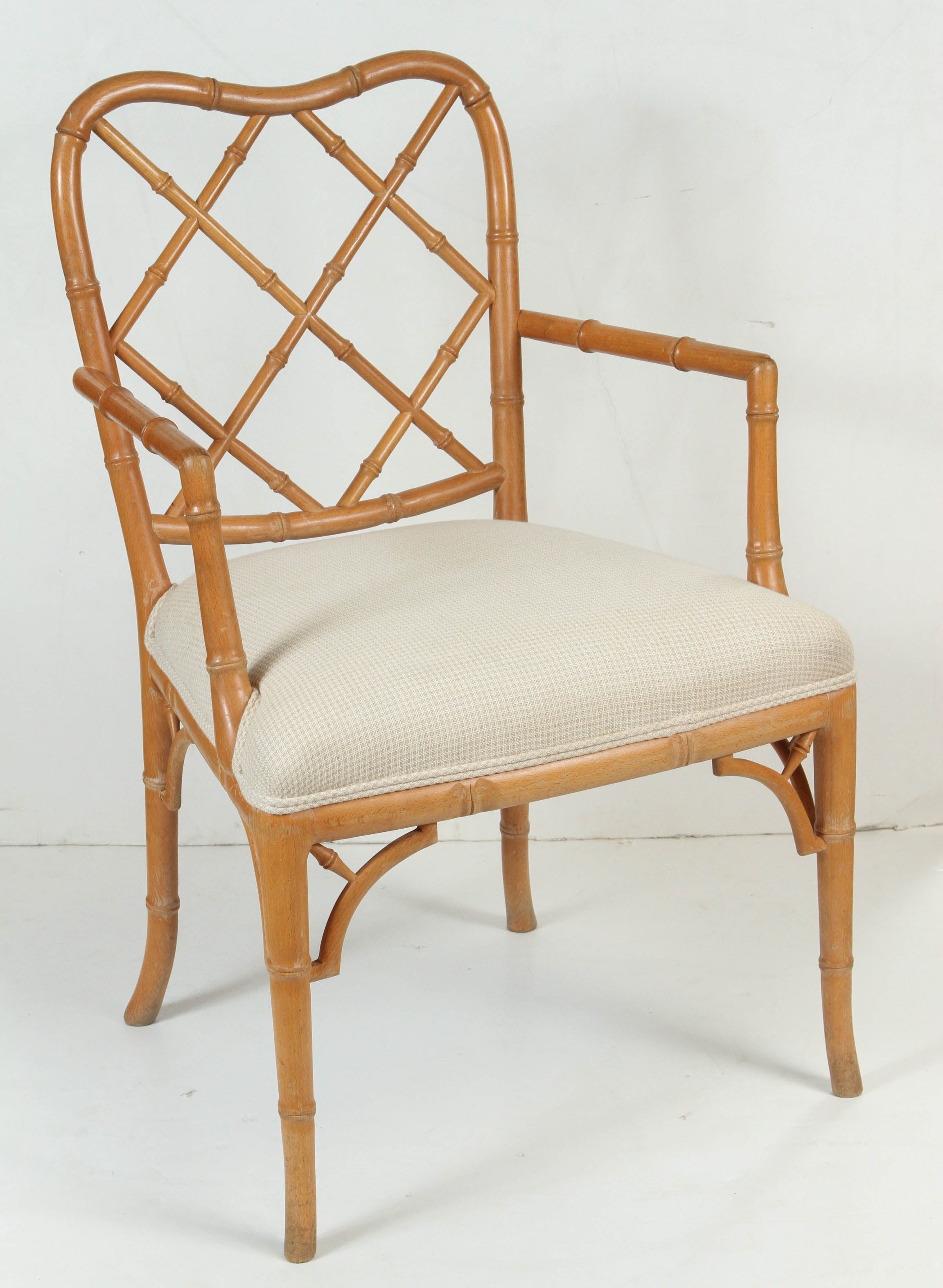 Pair of Natural Wood Chippendale Faux Bamboo Chair For Sale