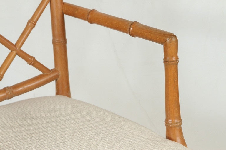 Pair of Natural Wood Chippendale Faux Bamboo Chair In Good Condition For Sale In South Pasadena, CA