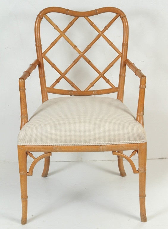 Mid-20th Century Pair of Natural Wood Chippendale Faux Bamboo Chair For Sale