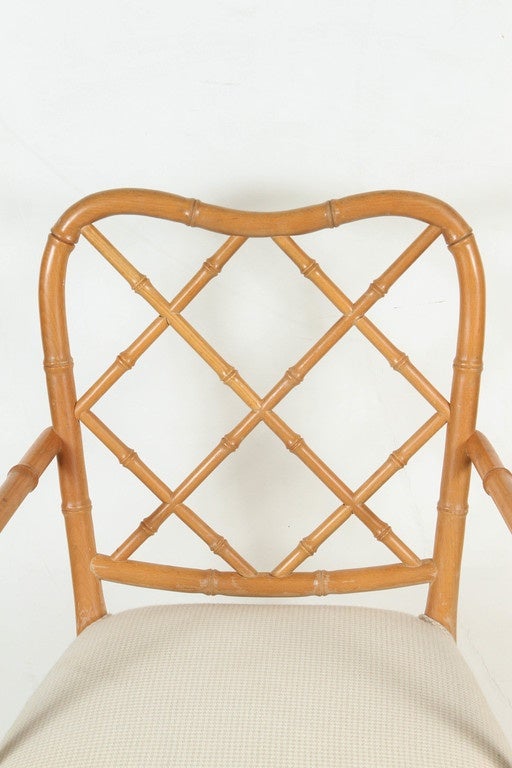 Pair of Natural Wood Chippendale Faux Bamboo Chair For Sale 1