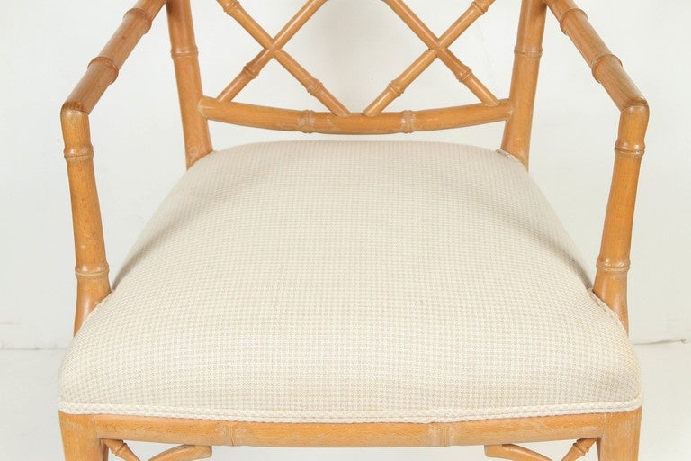 Pair of Natural Wood Chippendale Faux Bamboo Chair For Sale 2