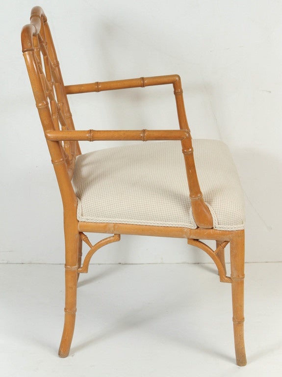 Pair of Natural Wood Chippendale Faux Bamboo Chair For Sale 3