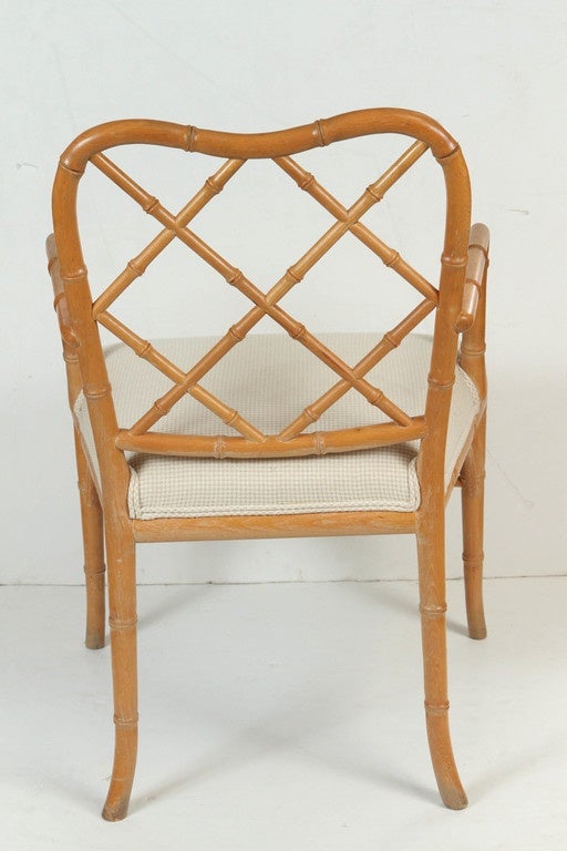 Pair of Natural Wood Chippendale Faux Bamboo Chair For Sale 4