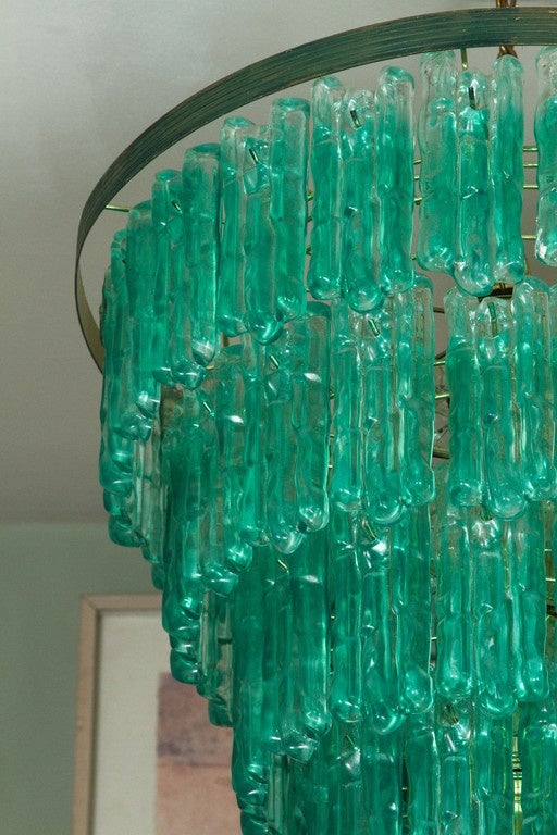 Mid-Century Modern Five-Tier Emerald Lucite Ice Chandelier