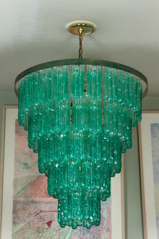 Five-Tier Emerald Lucite Ice Chandelier In Good Condition In South Pasadena, CA