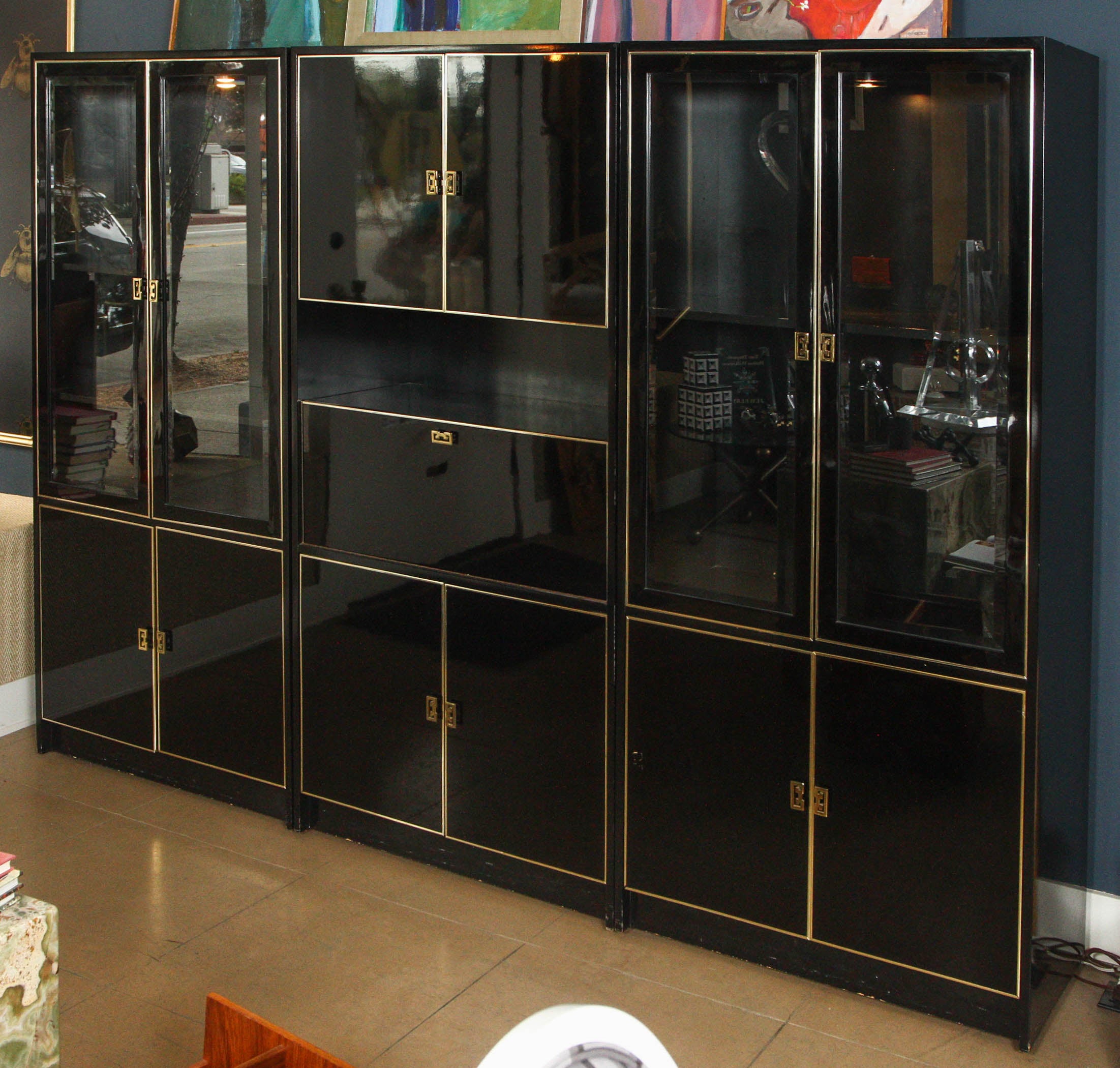 Black Lacquer and Glass Case Piece For Sale
