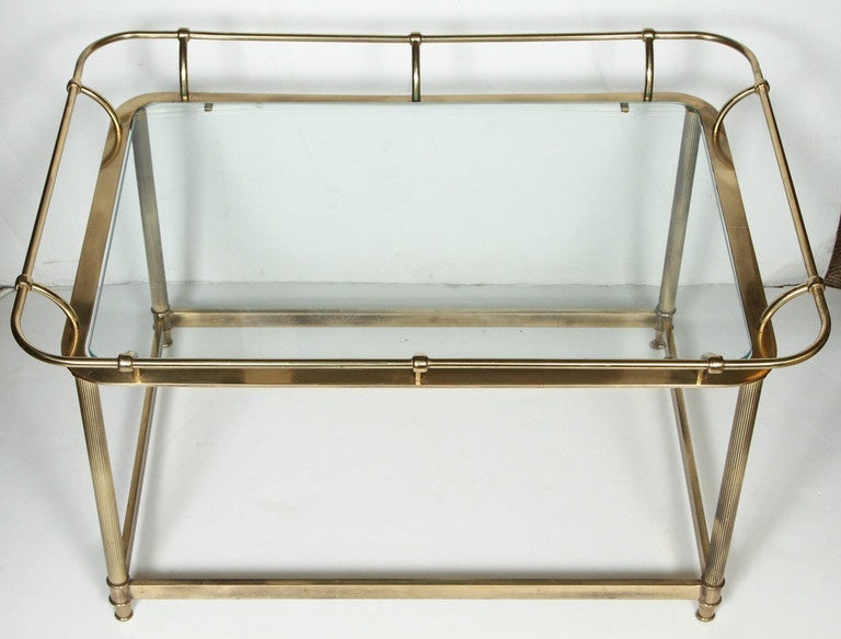 Polished Mid-Century Rectangular Brass Coffee Table For Sale