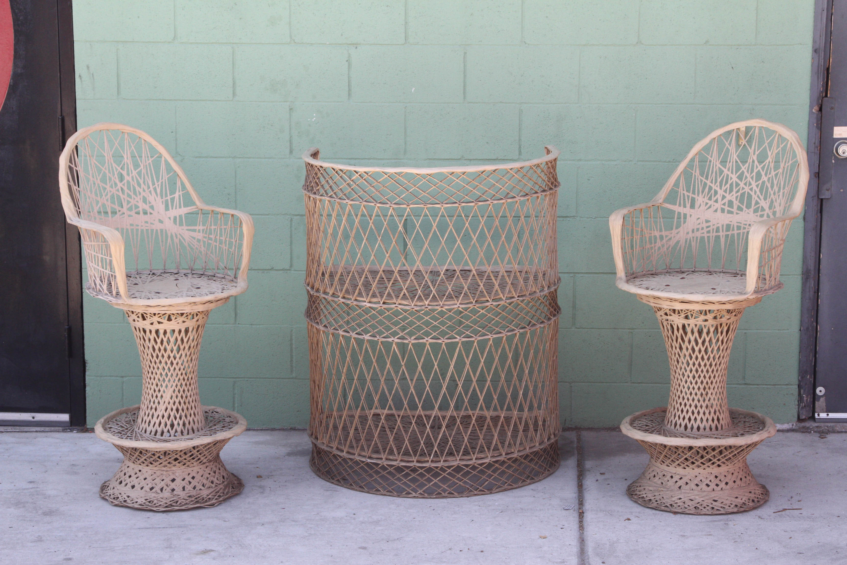 Spun Fiberglass 3-Piece Bar and Stool Set For Sale