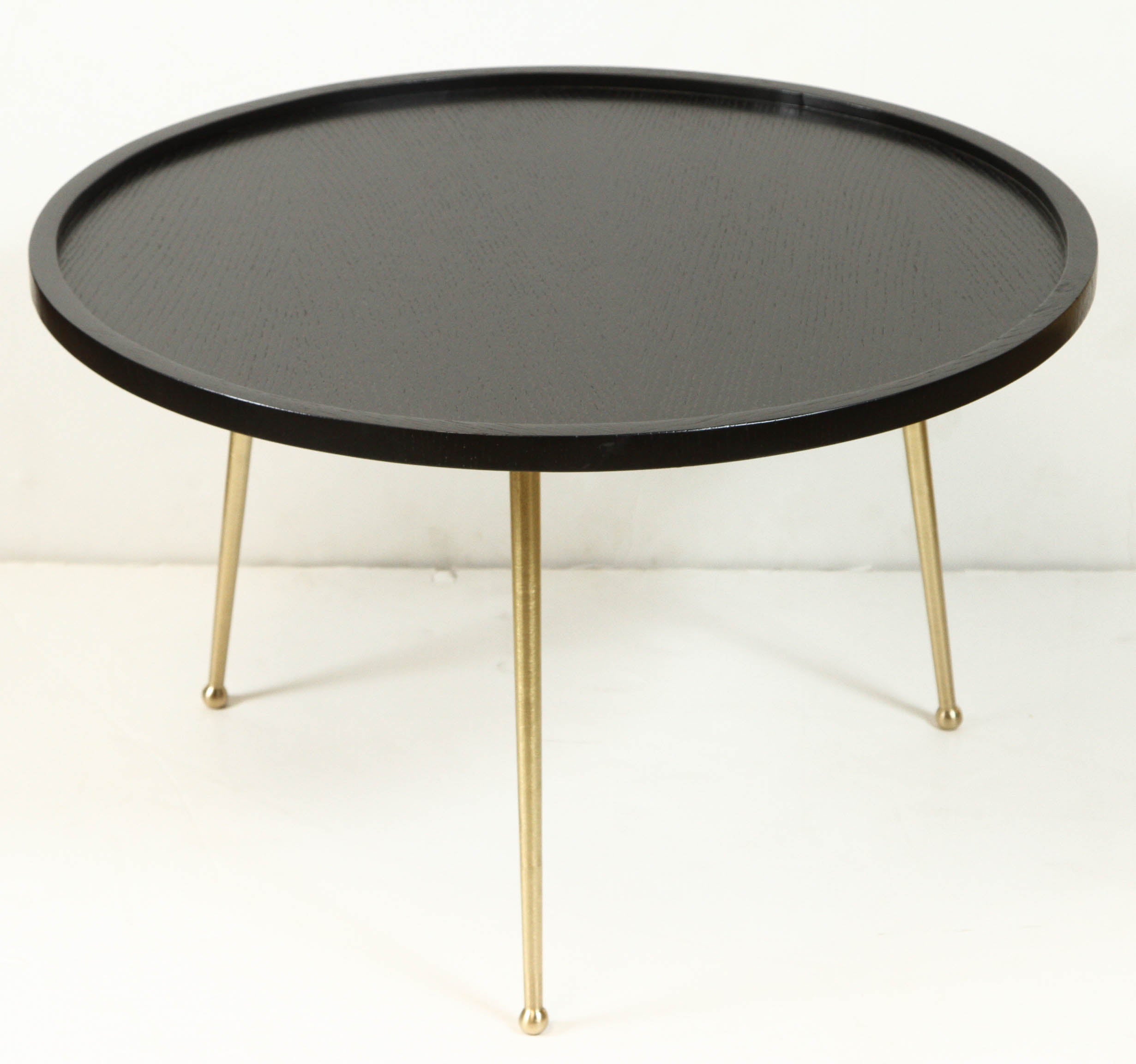 Dark Oak Wood and Brass Cocktail Table