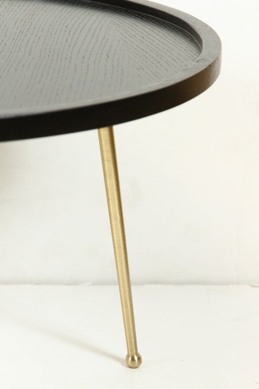Contemporary Dark Oak Wood and Brass Cocktail Table