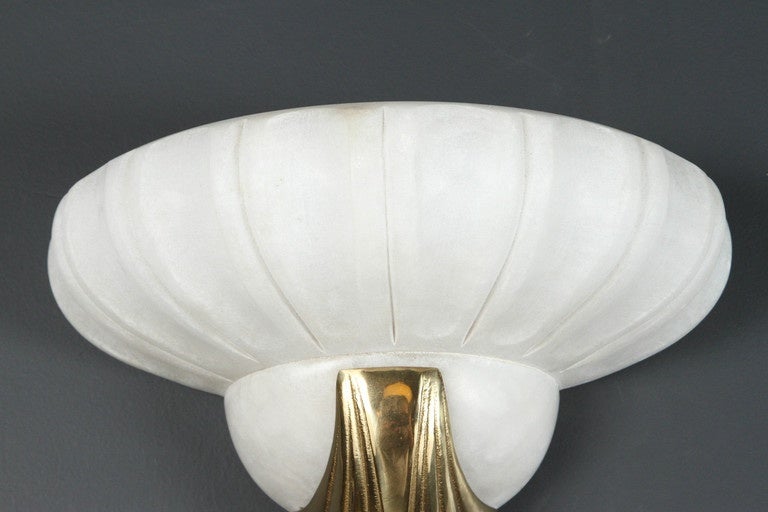Art Deco Deco Style Frosted Glass and Brass Wall Sconce For Sale