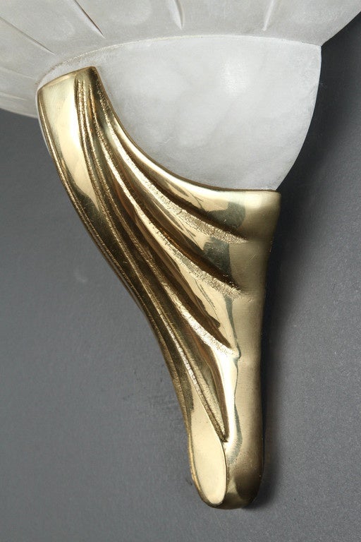 Mid-20th Century Deco Style Frosted Glass and Brass Wall Sconce For Sale