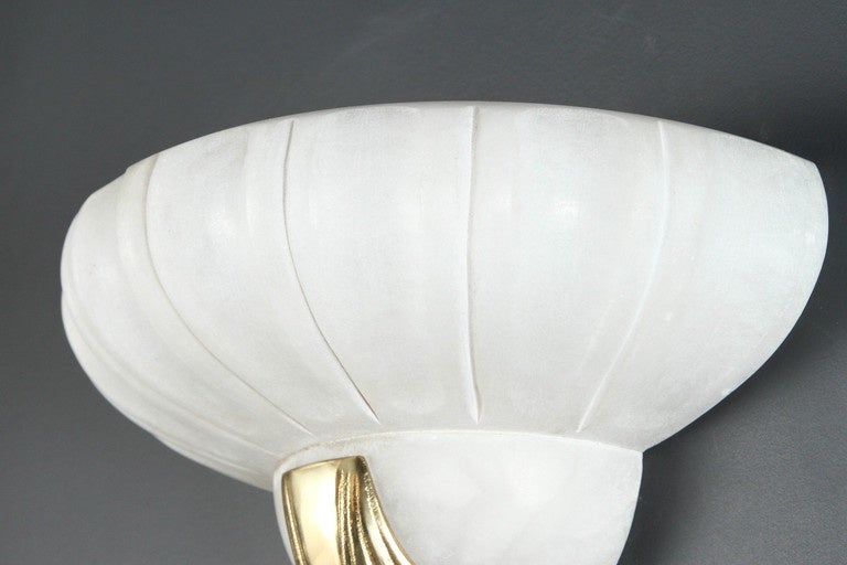 Deco Style Frosted Glass and Brass Wall Sconce For Sale 1