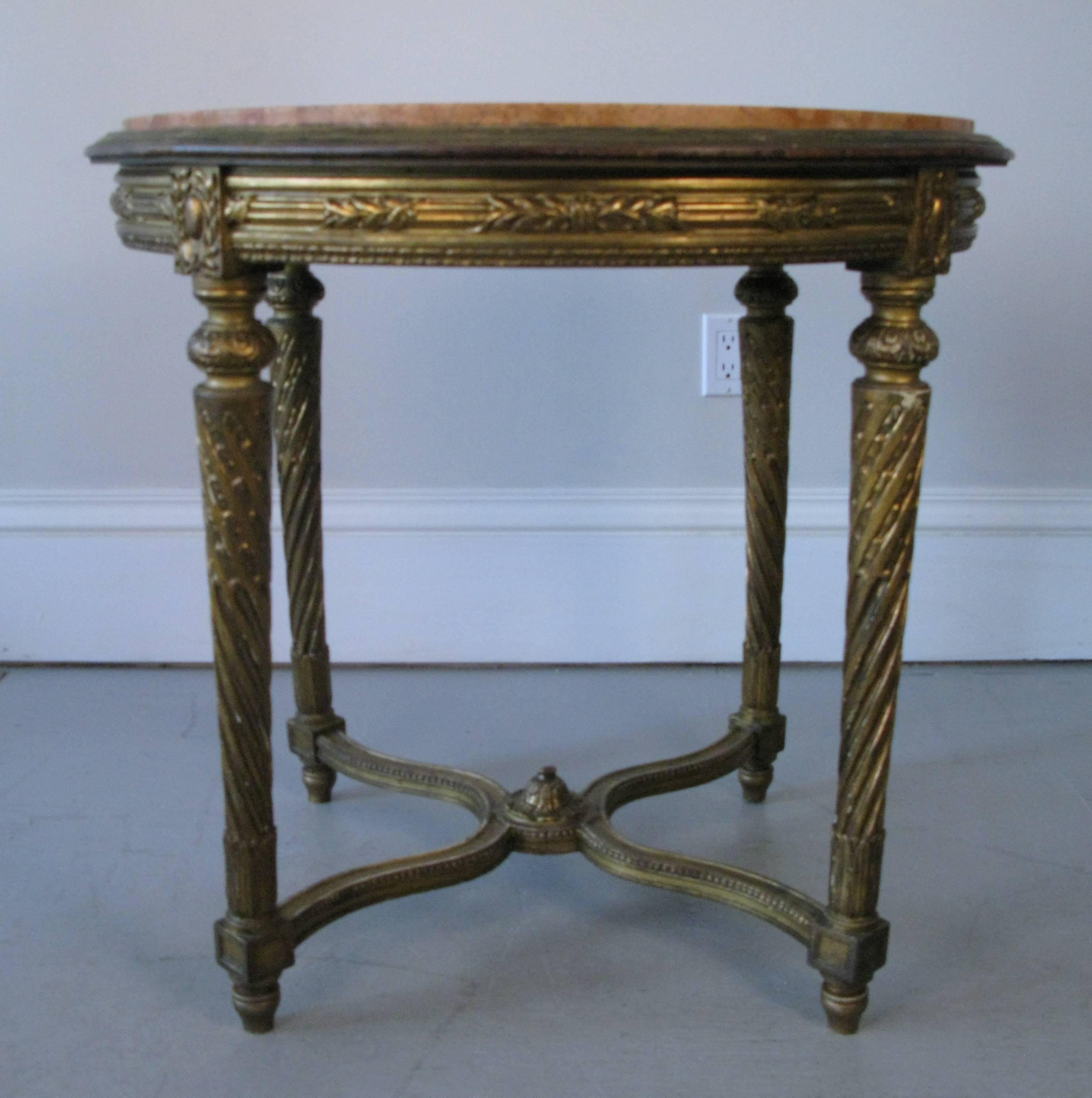 Romantic 19th Century Italian Rose Marble Gueridon Center Table