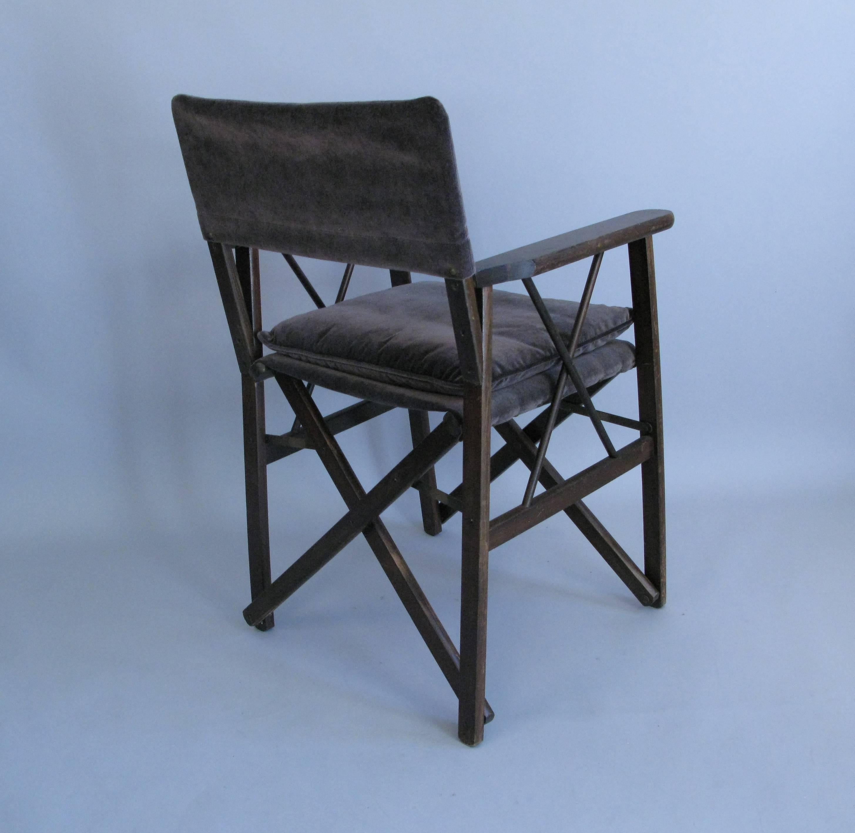 Woodwork Set of Four 1940s Walnut Folding Campaign Style Armchairs