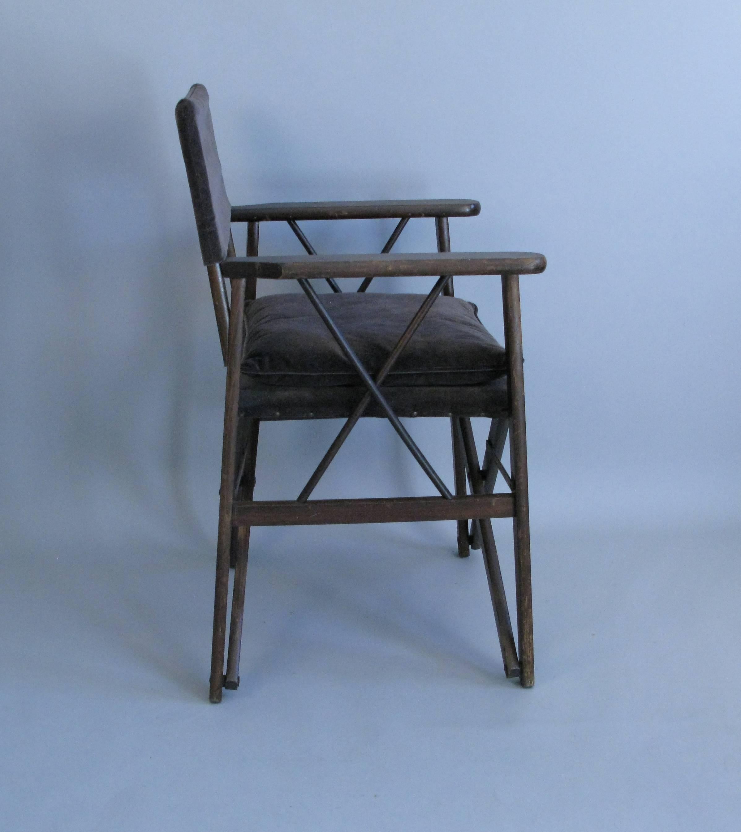 Set of Four 1940s Walnut Folding Campaign Style Armchairs In Good Condition In Hudson, NY