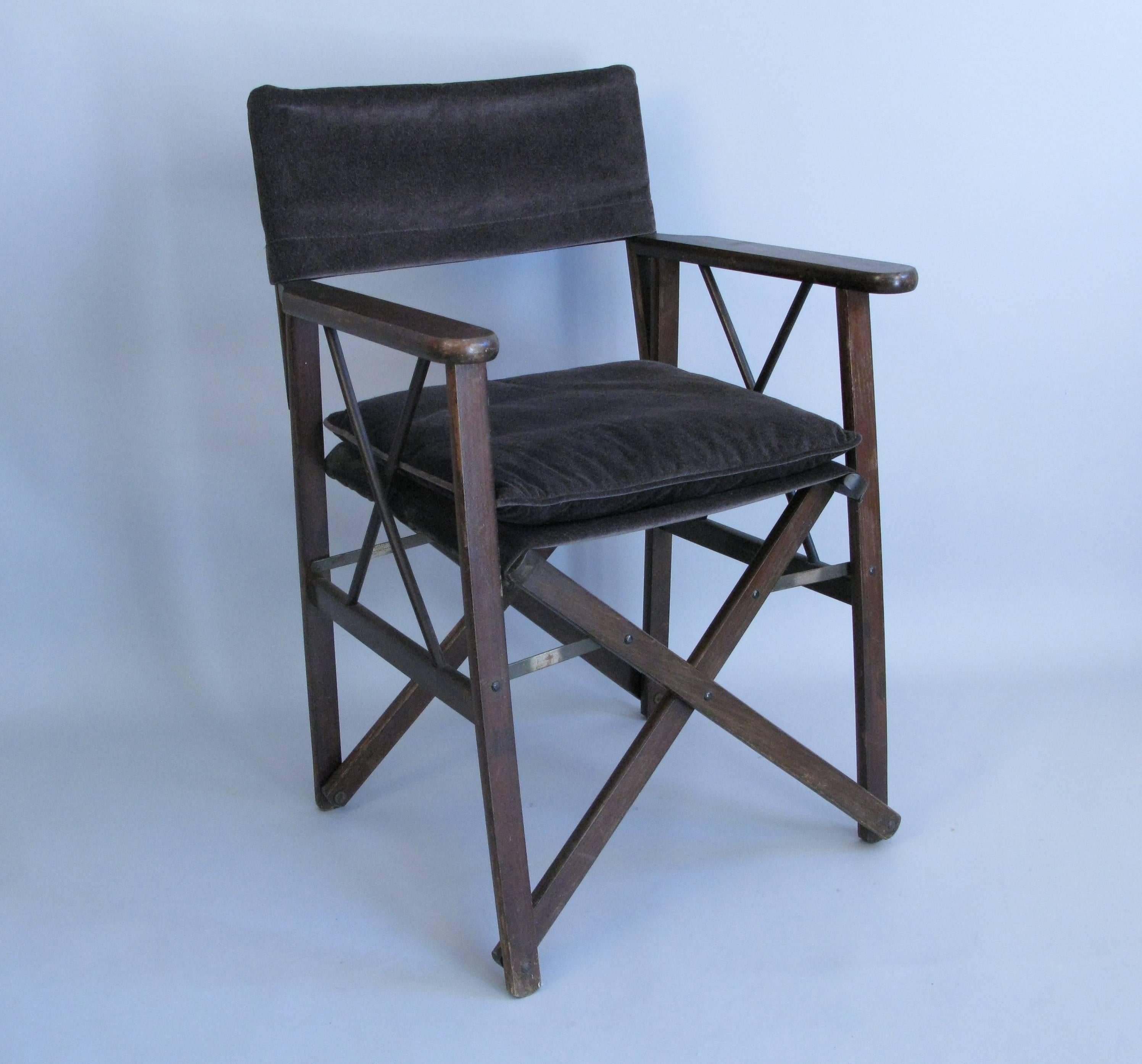 English Set of Four 1940s Walnut Folding Campaign Style Armchairs