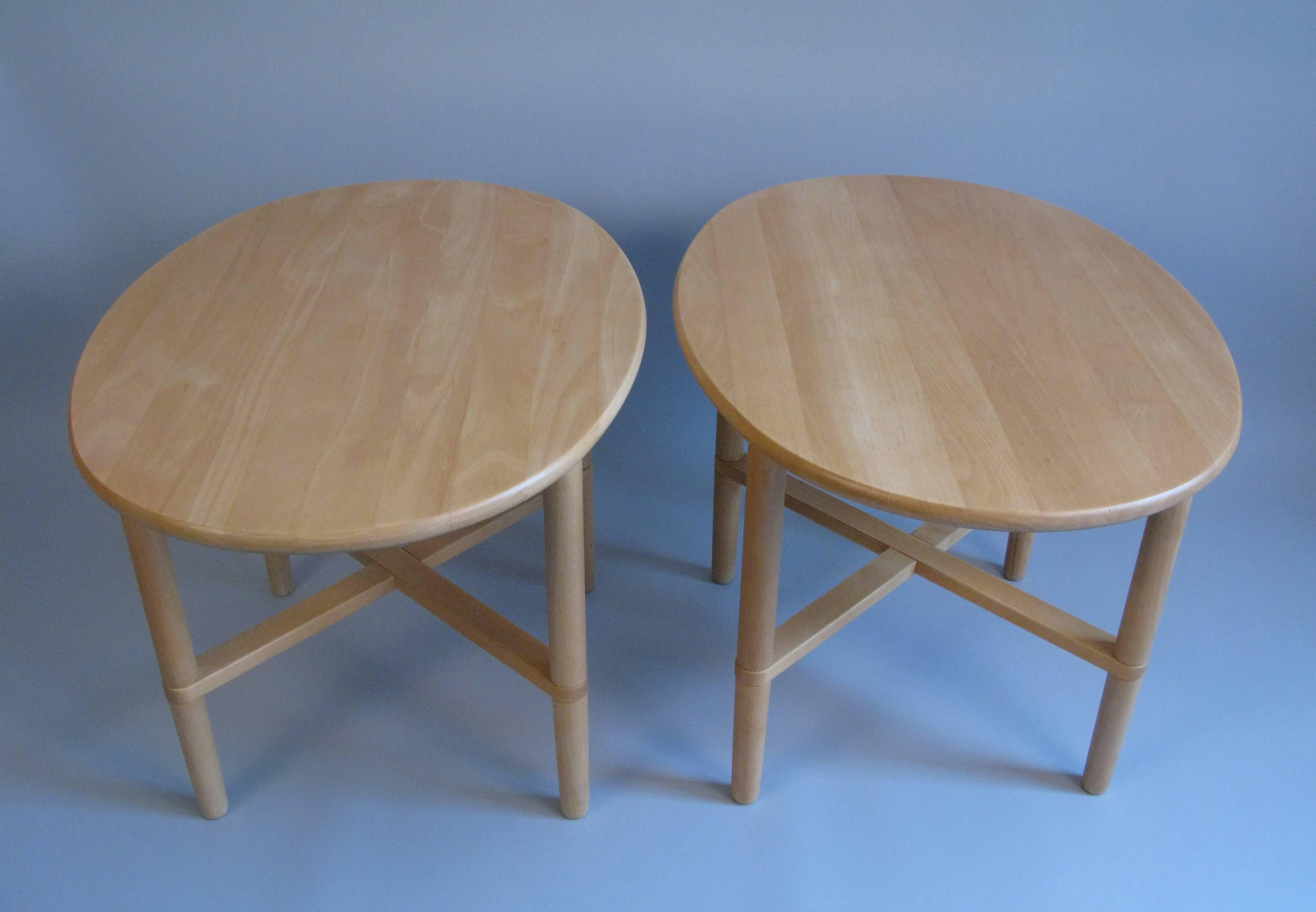 Scandinavian Modern Pair of Oval Handmade Danish End Tables by Haslev For Sale