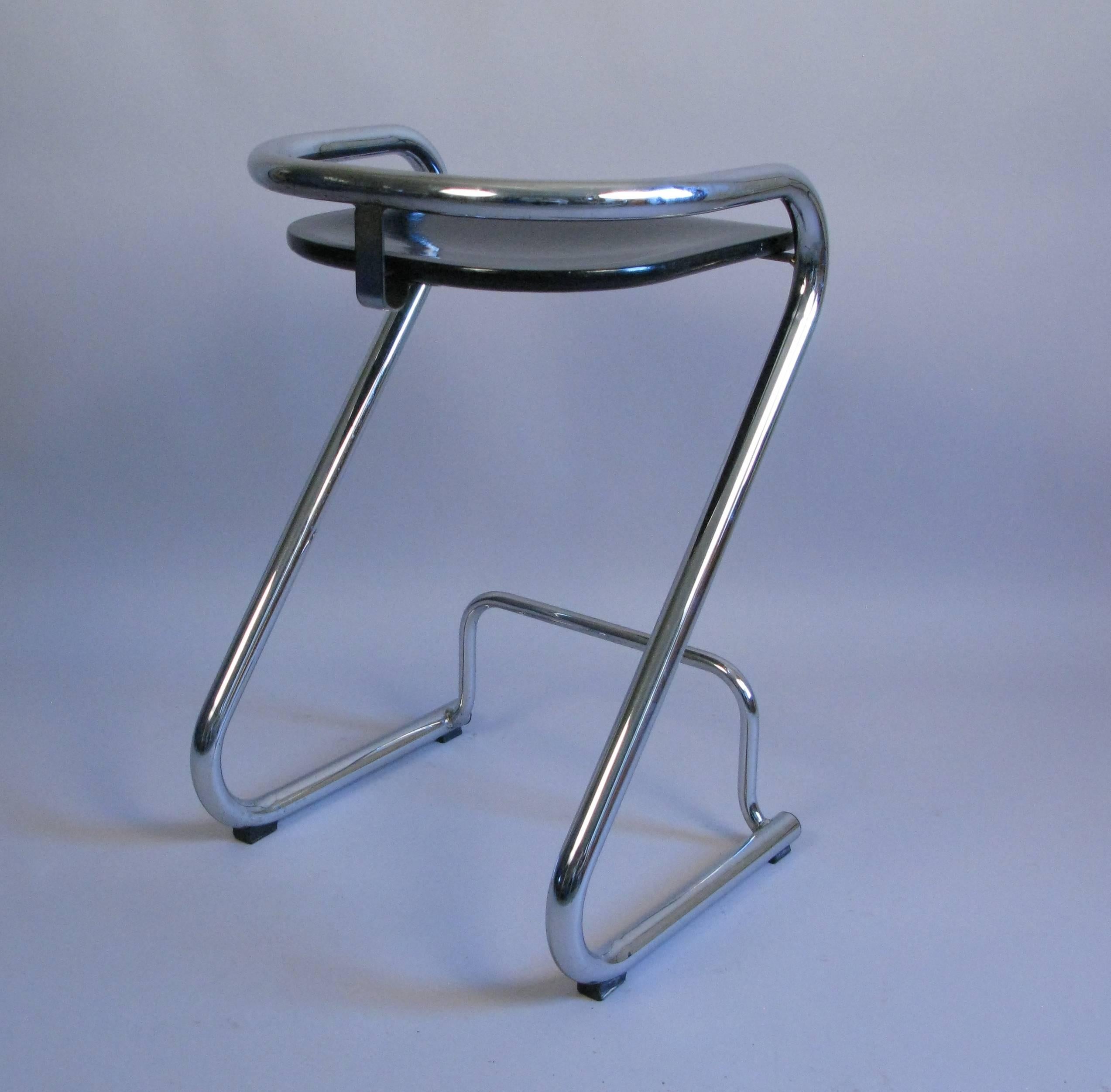 Late 20th Century 1970s Trio of Italian Chrome and Lacquered Wood Bar Stools