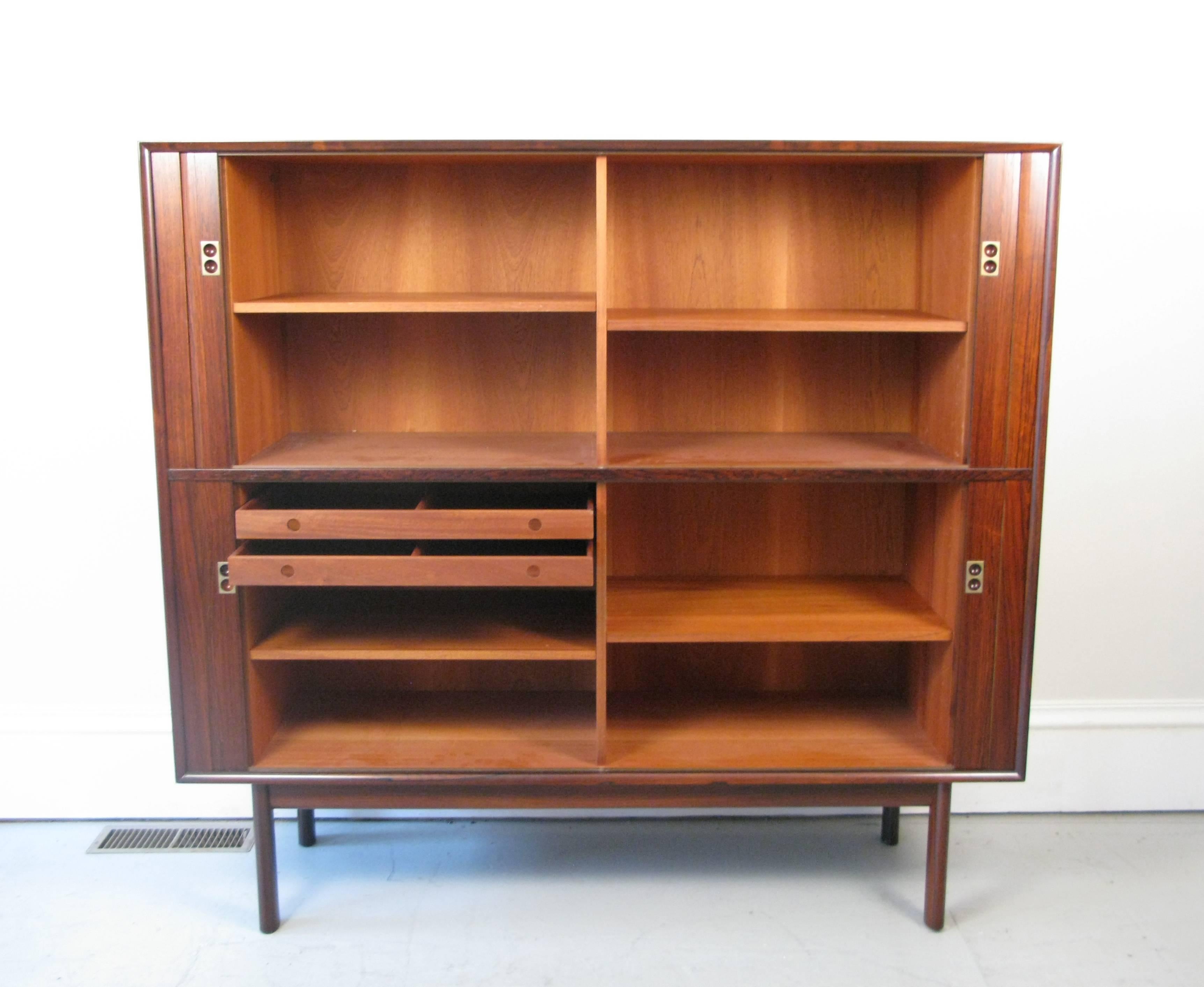 Mid-Century Modern Pair of Mid-Century Rosewood Tambour Door Cabinet by Arne Vodder For Sale