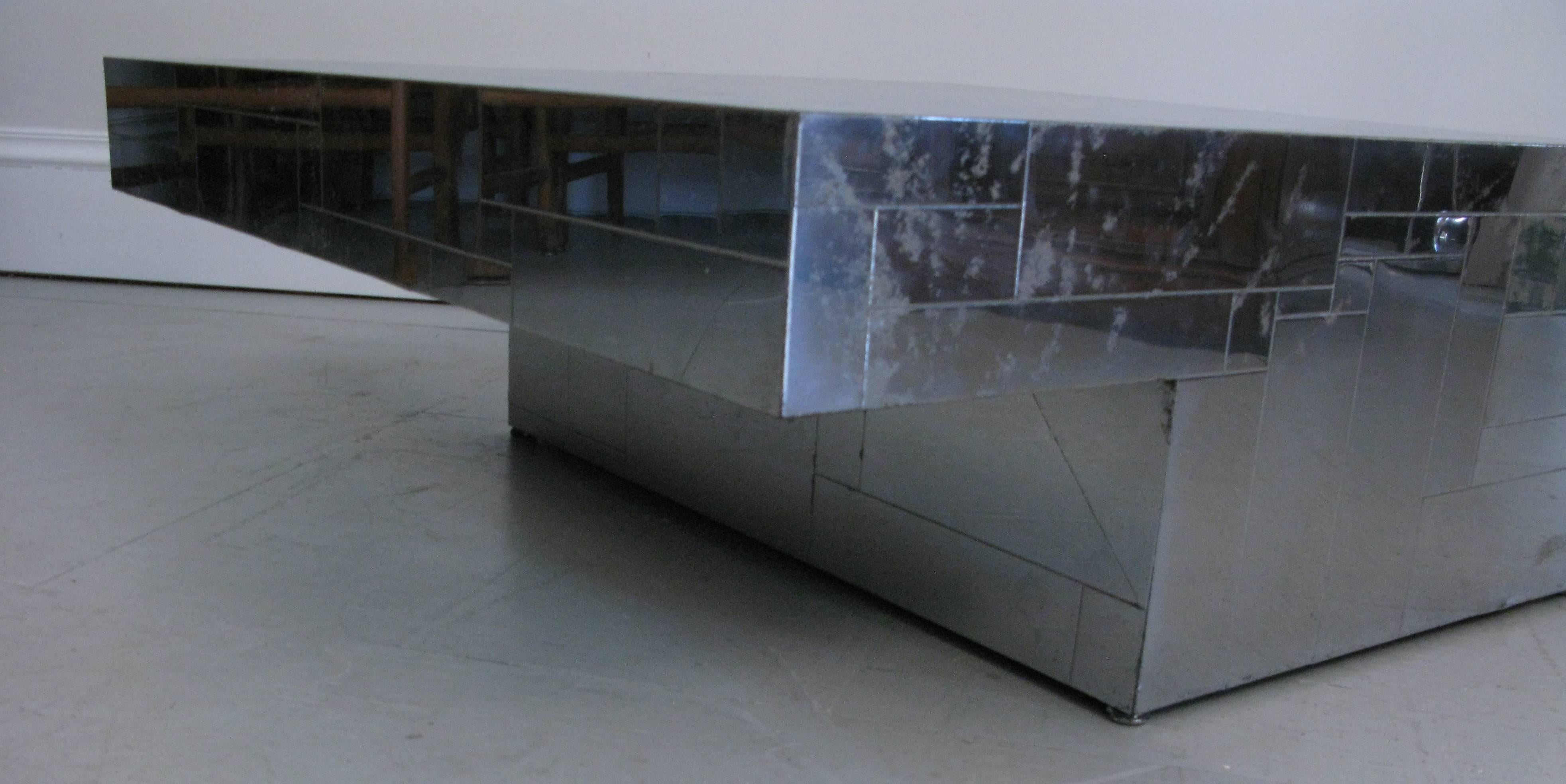 Chrome 1970s Cantilever Cityscape Coffee Table by Paul Evans