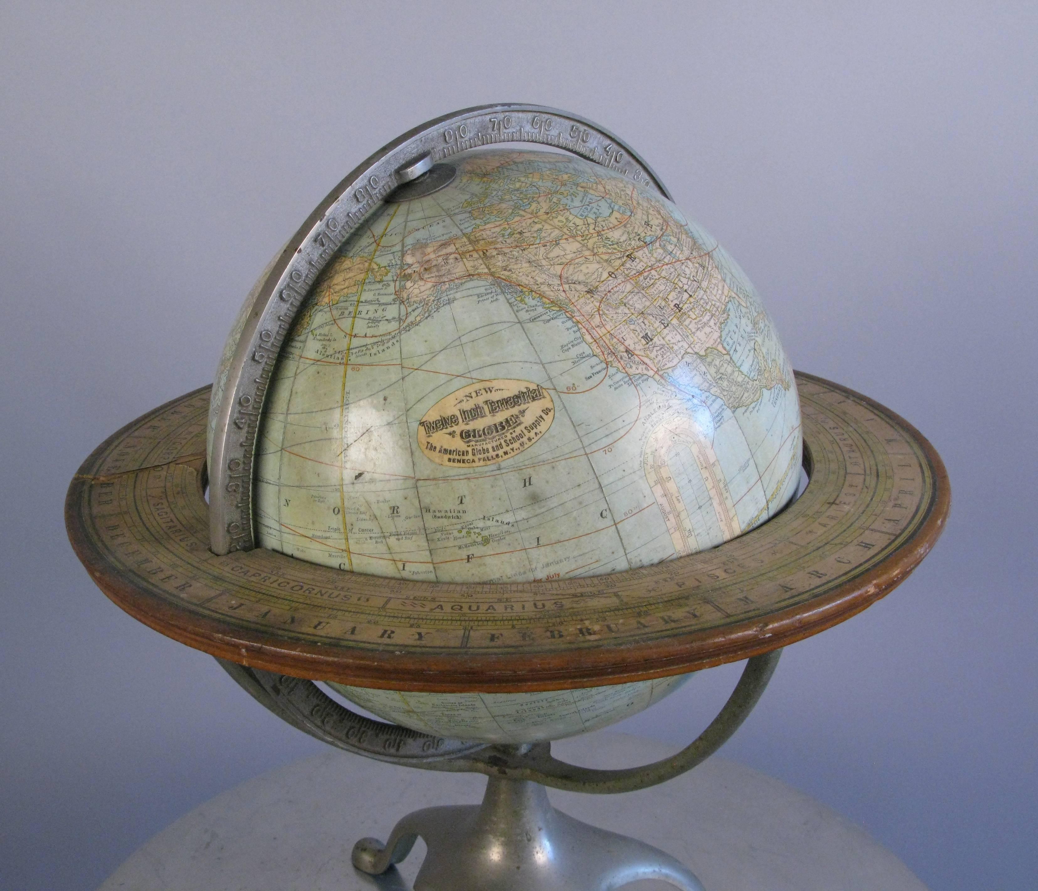 American Terrestrial Globe Made in Seneca Falls, NY, circa 1900